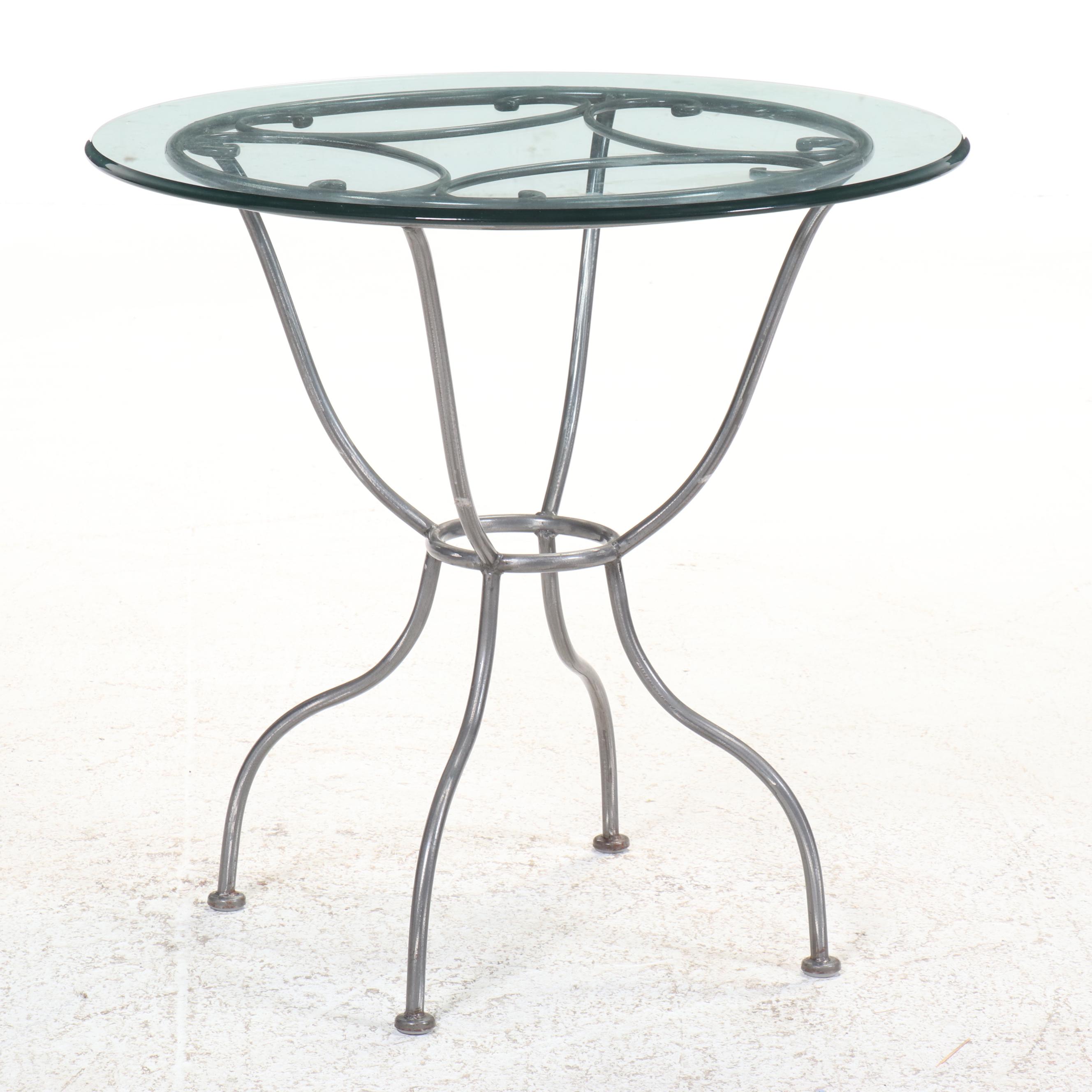 Wrought Metal Bistro Set with Glass Top Table
