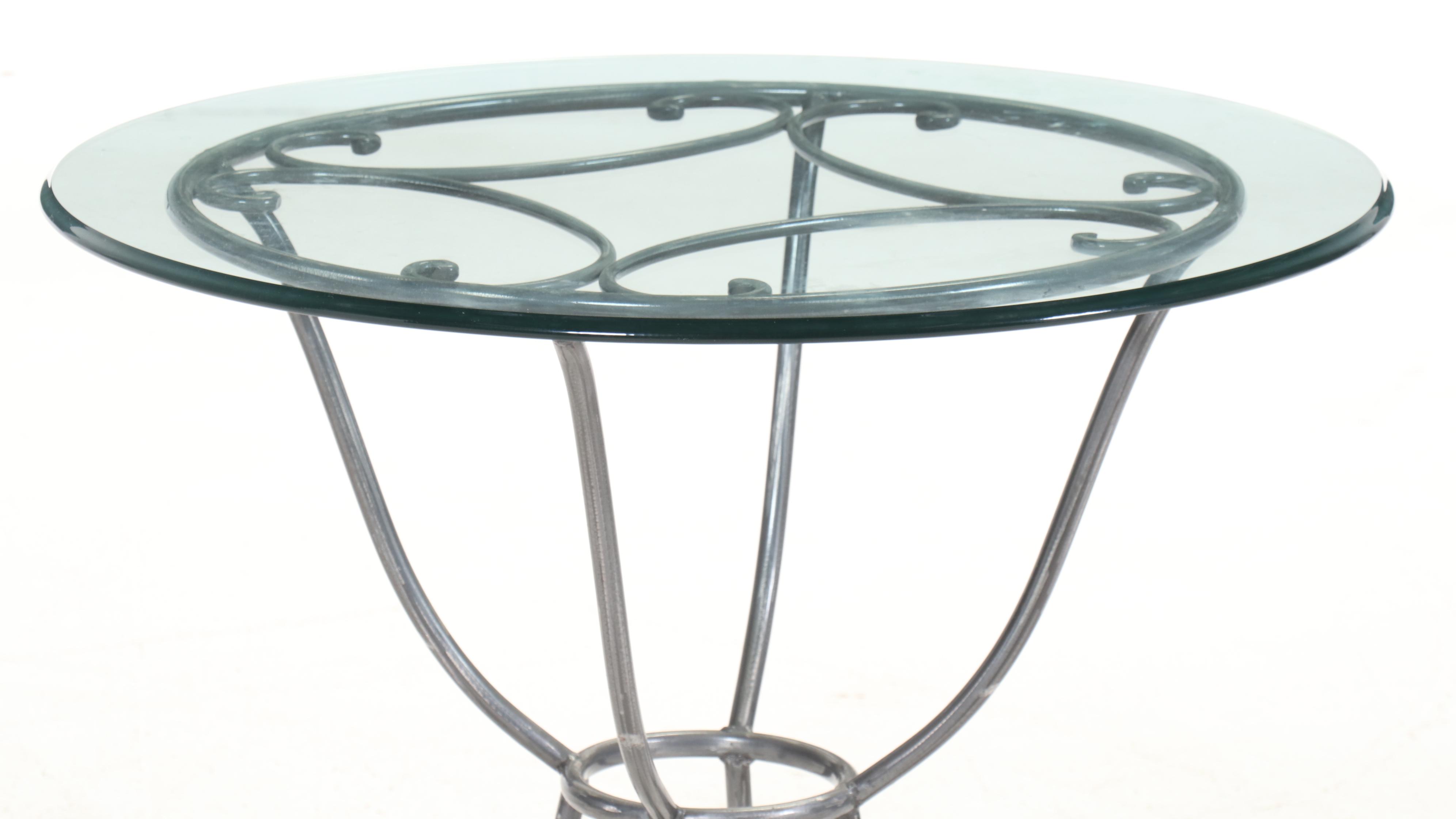 Wrought Metal Bistro Set with Glass Top Table