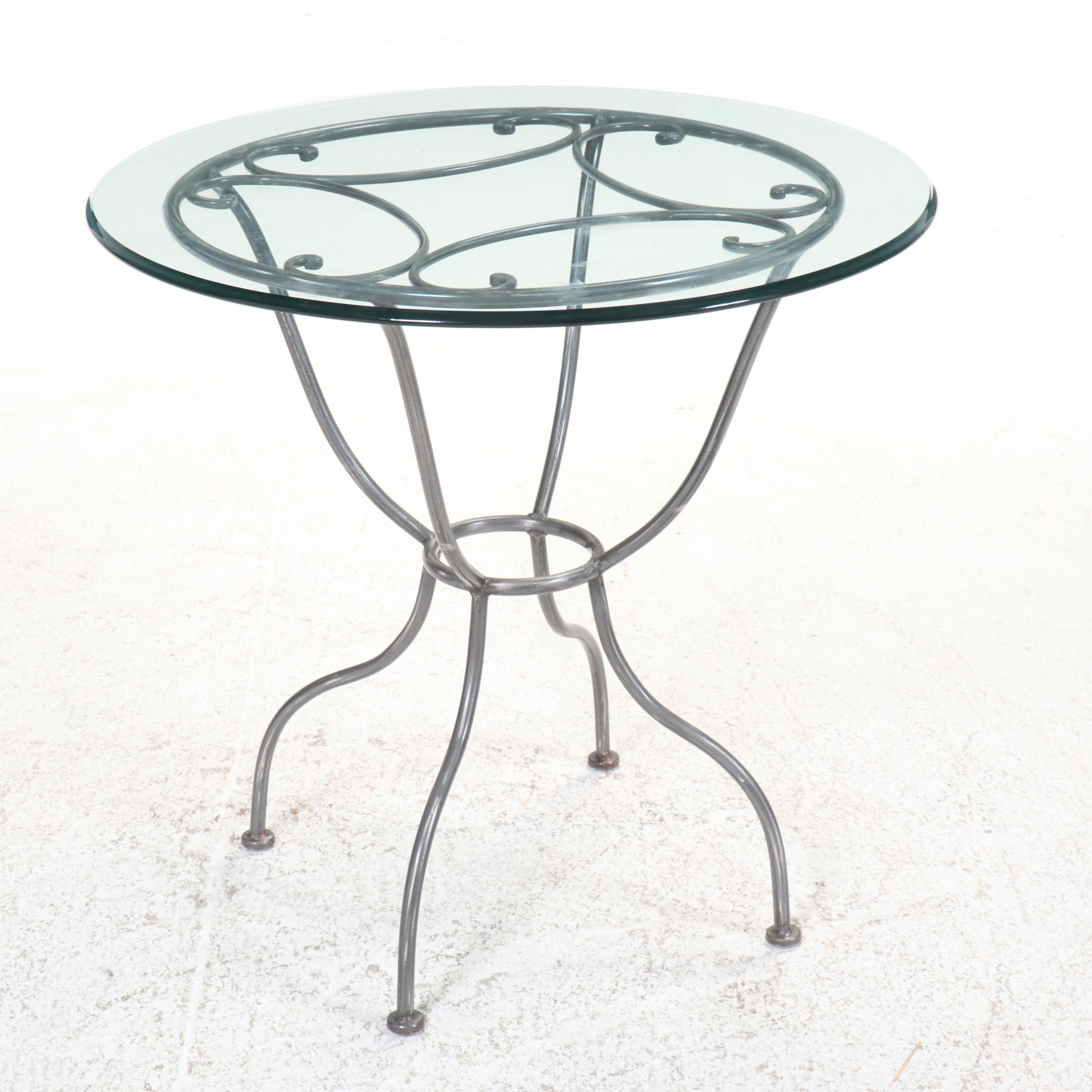 Wrought Metal Bistro Set with Glass Top Table