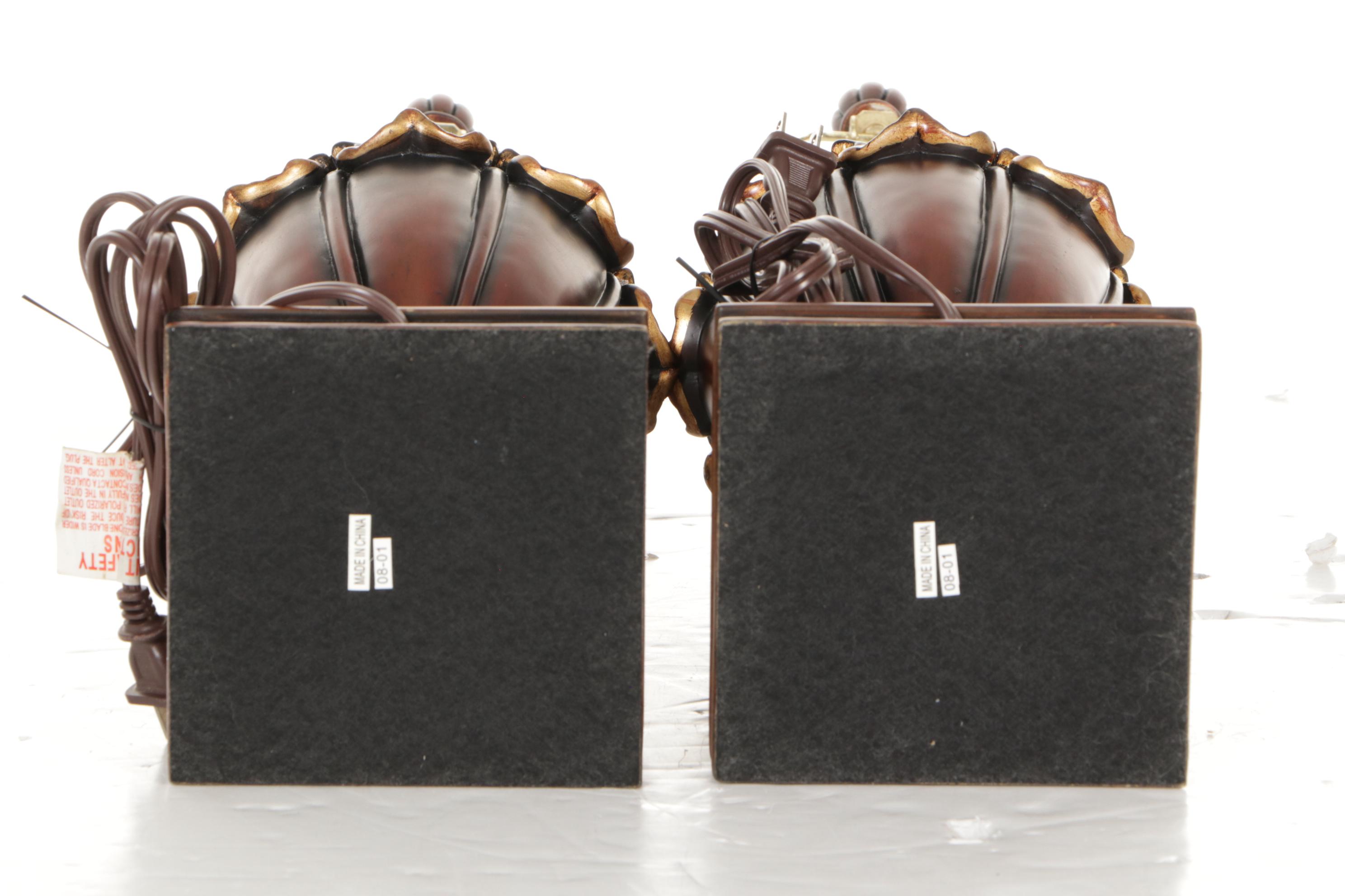 Tuscan Style Acanthus Leaf Fluted Urn Table Lamps with Silk Square Bell Shades