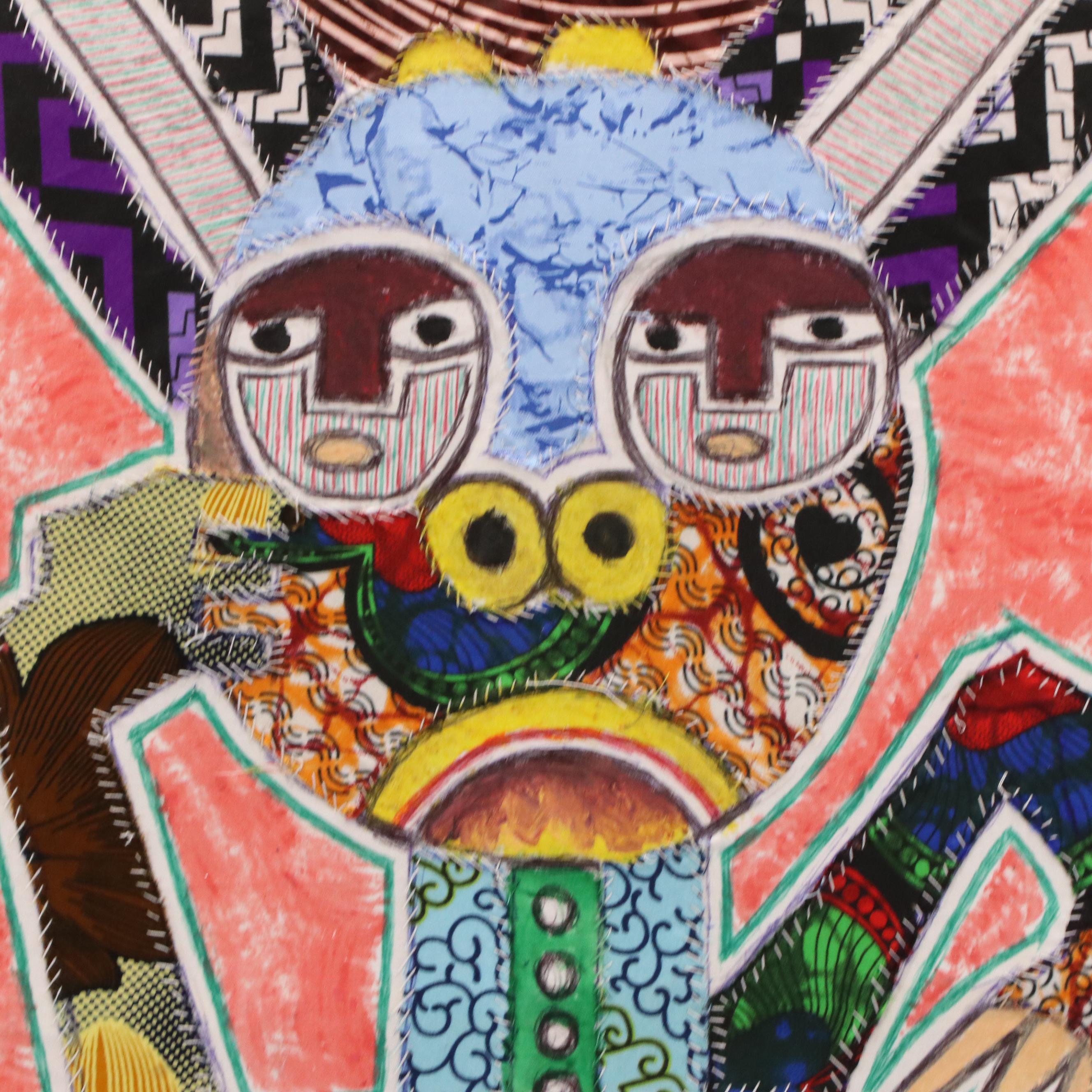 Kayode Buraimoh Stylized Figural Mixed Media Collage "Spite," 2024