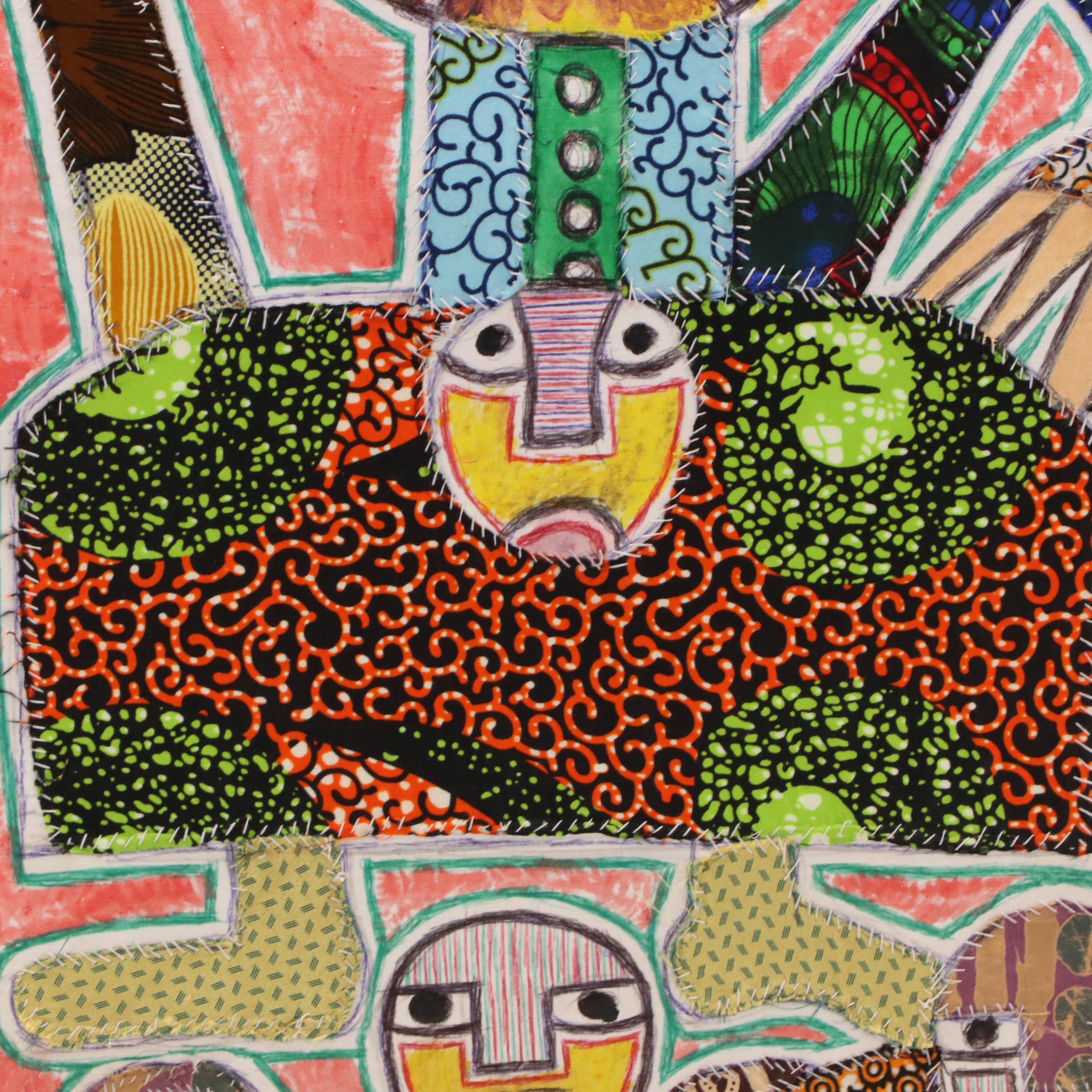 Kayode Buraimoh Stylized Figural Mixed Media Collage "Spite," 2024