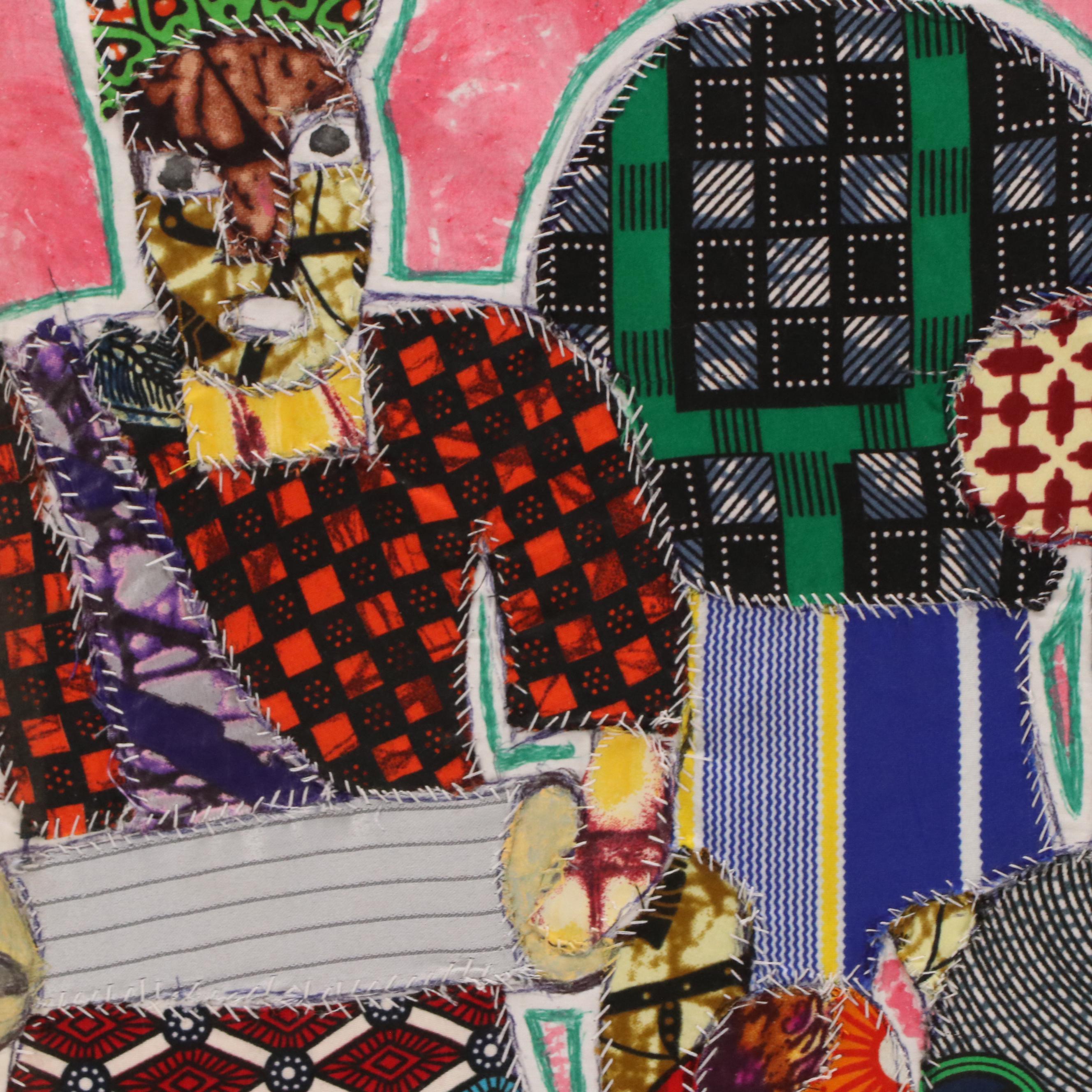 Kayode Buraimoh Stylized Figural Mixed Media Collage, 2024