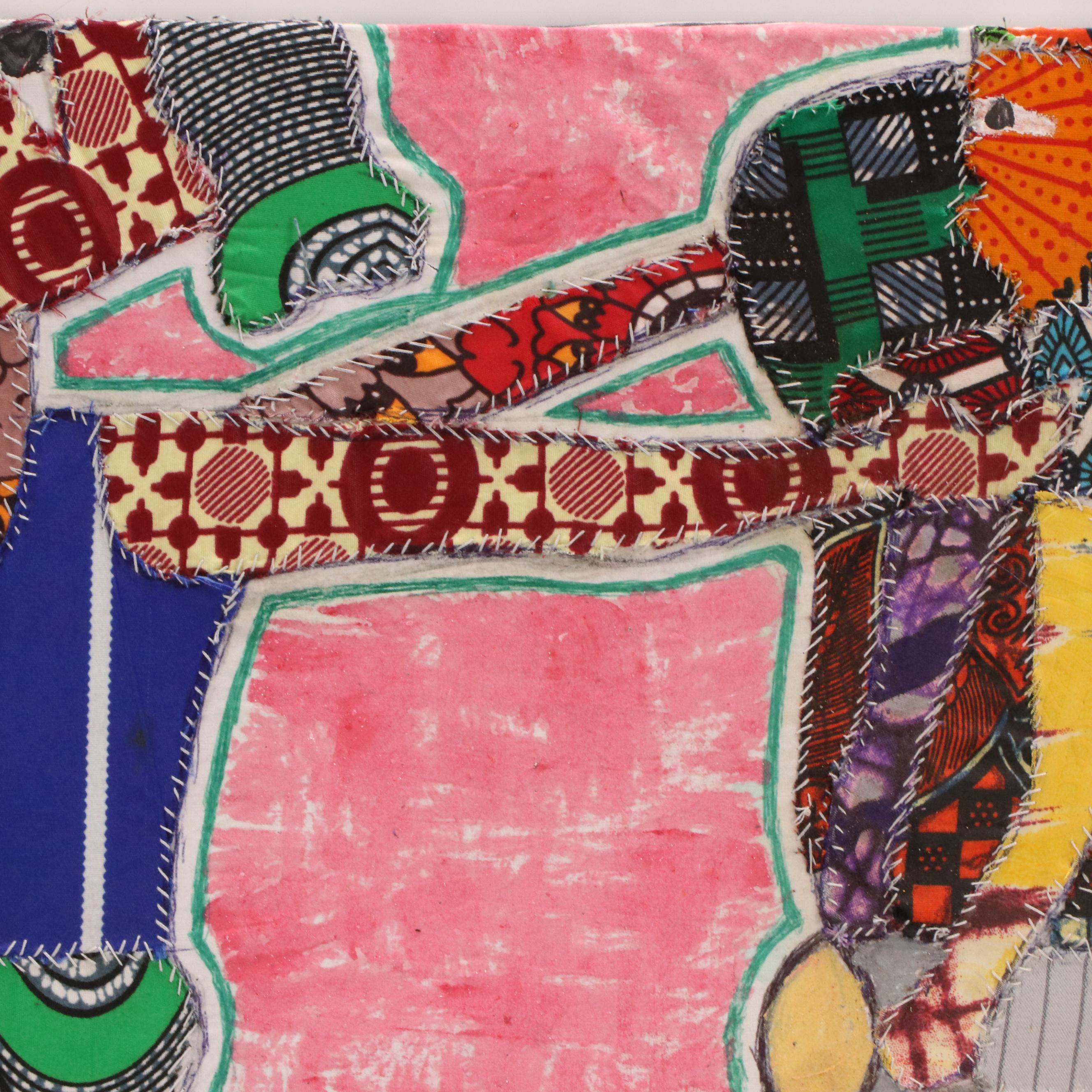 Kayode Buraimoh Stylized Figural Mixed Media Collage, 2024