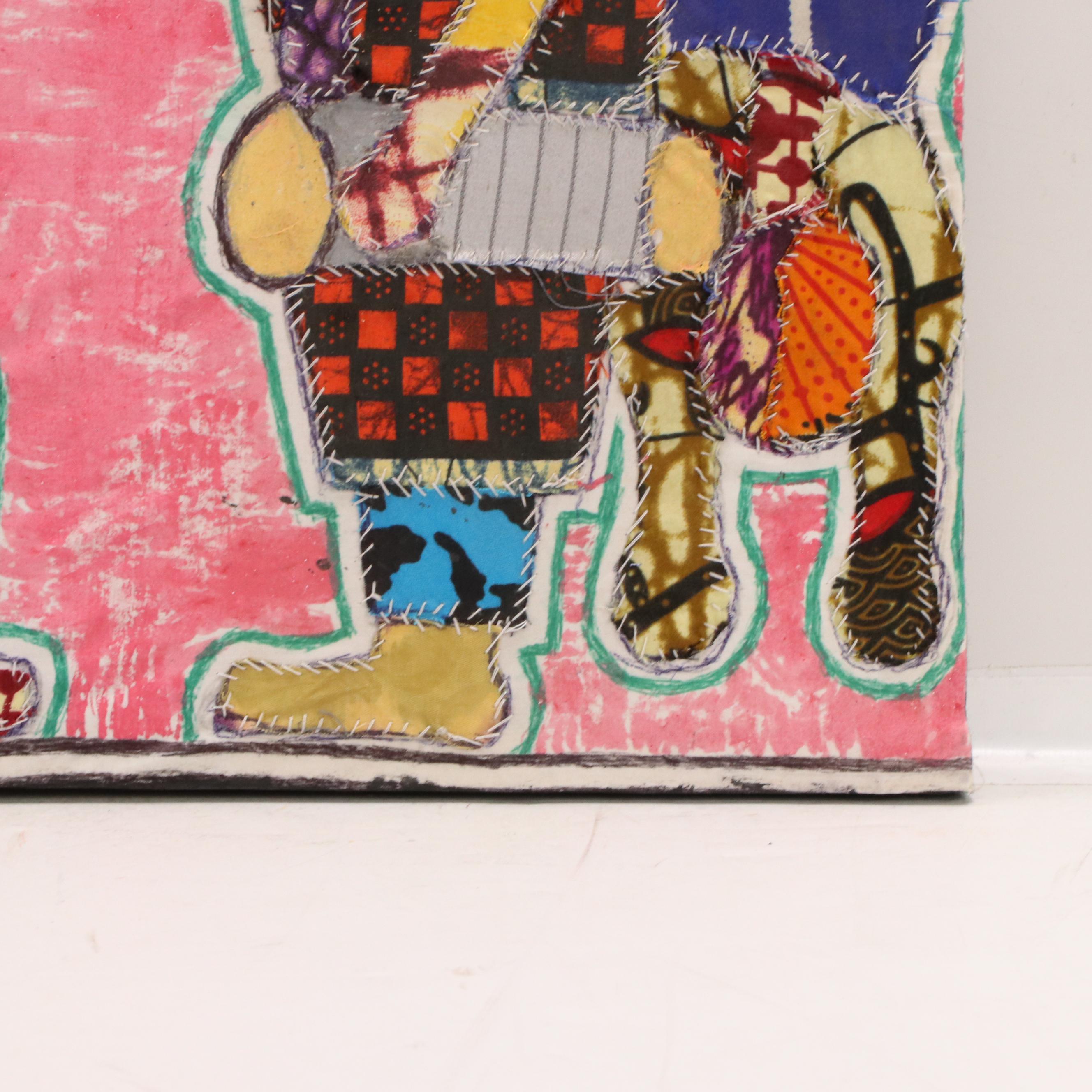 Kayode Buraimoh Stylized Figural Mixed Media Collage, 2024