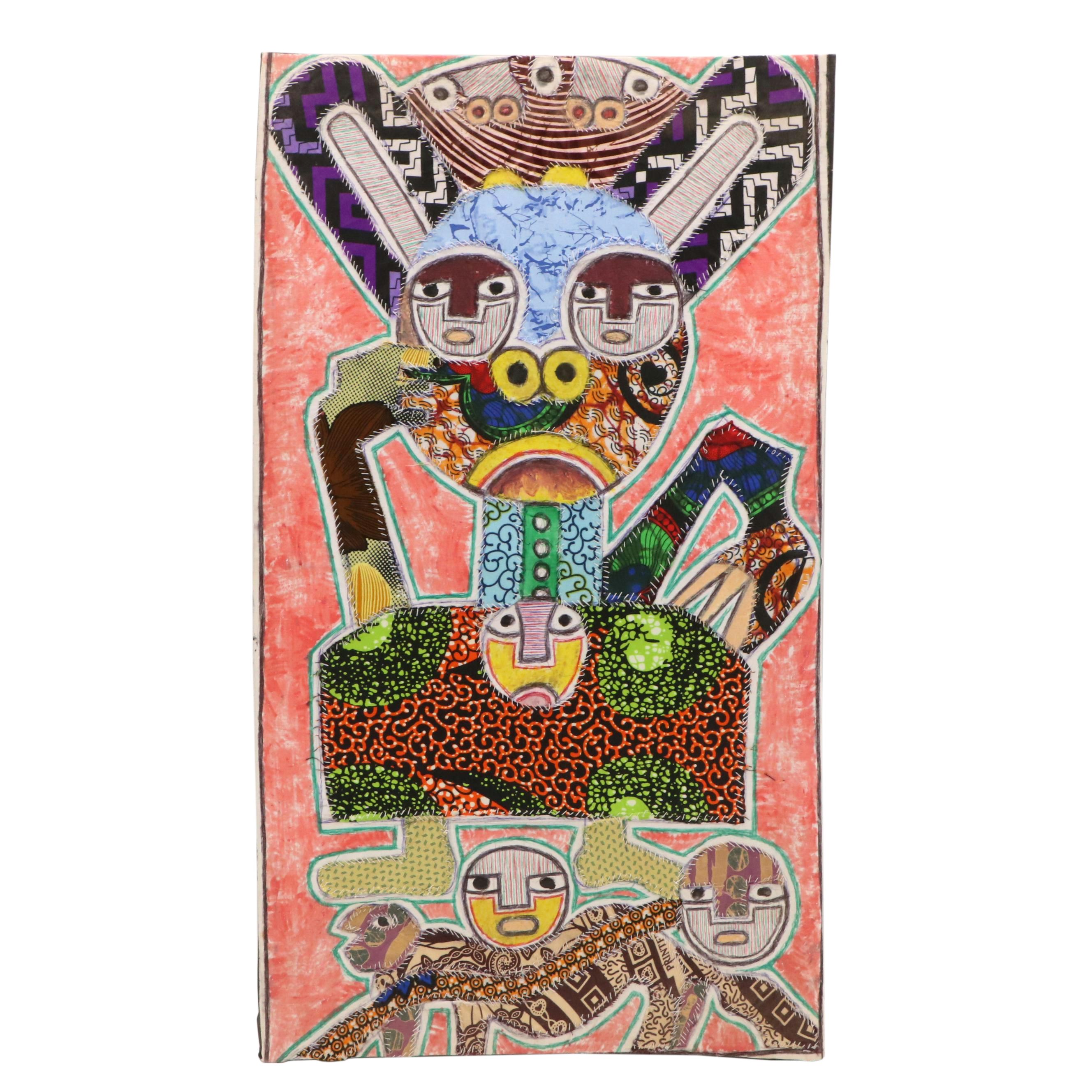 Kayode Buraimoh Stylized Figural Mixed Media Collage "Spite," 2024