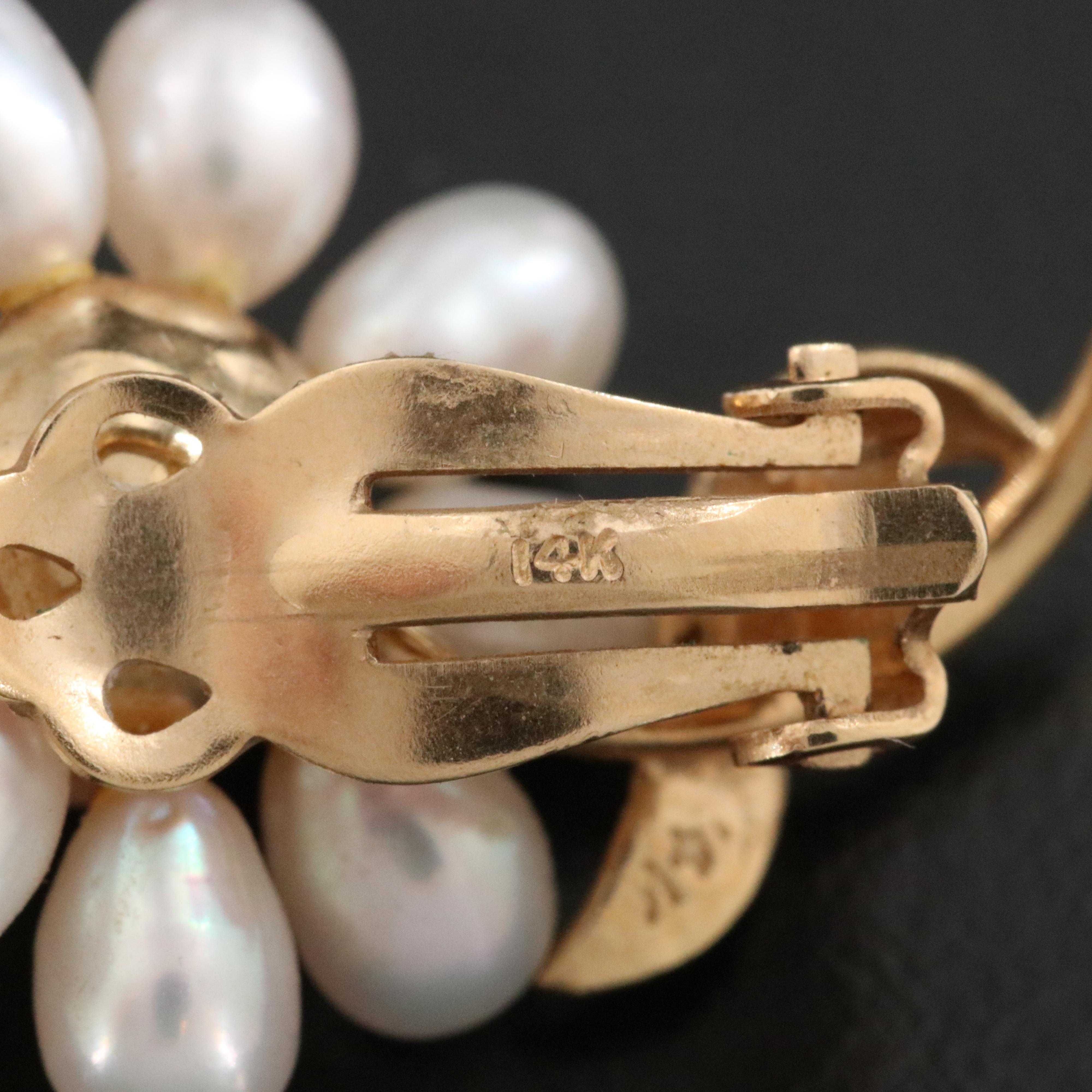 14K Pearl and Coral Flower Earrings