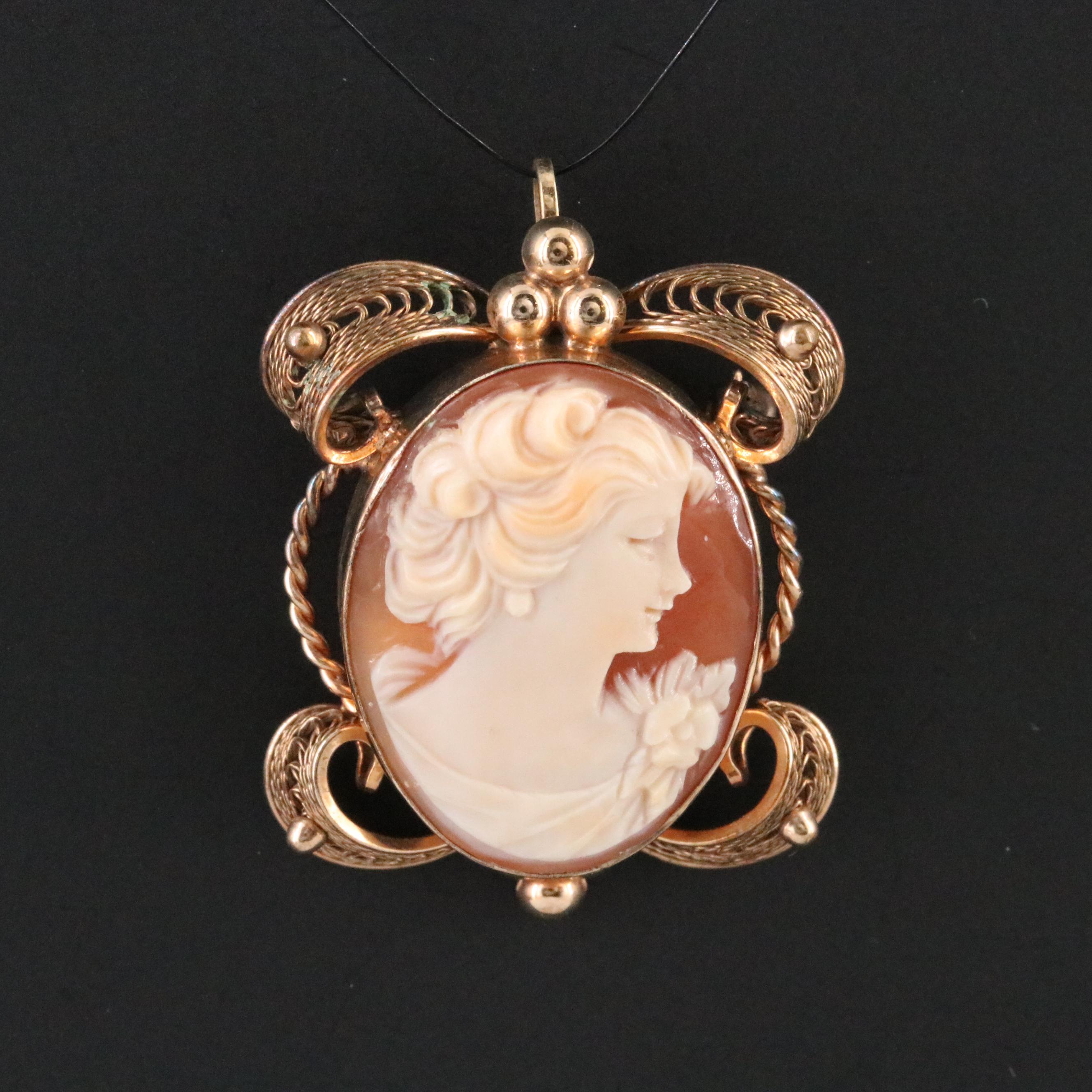 Van Dell Gold-Filled Shell Cameo Converter Brooch