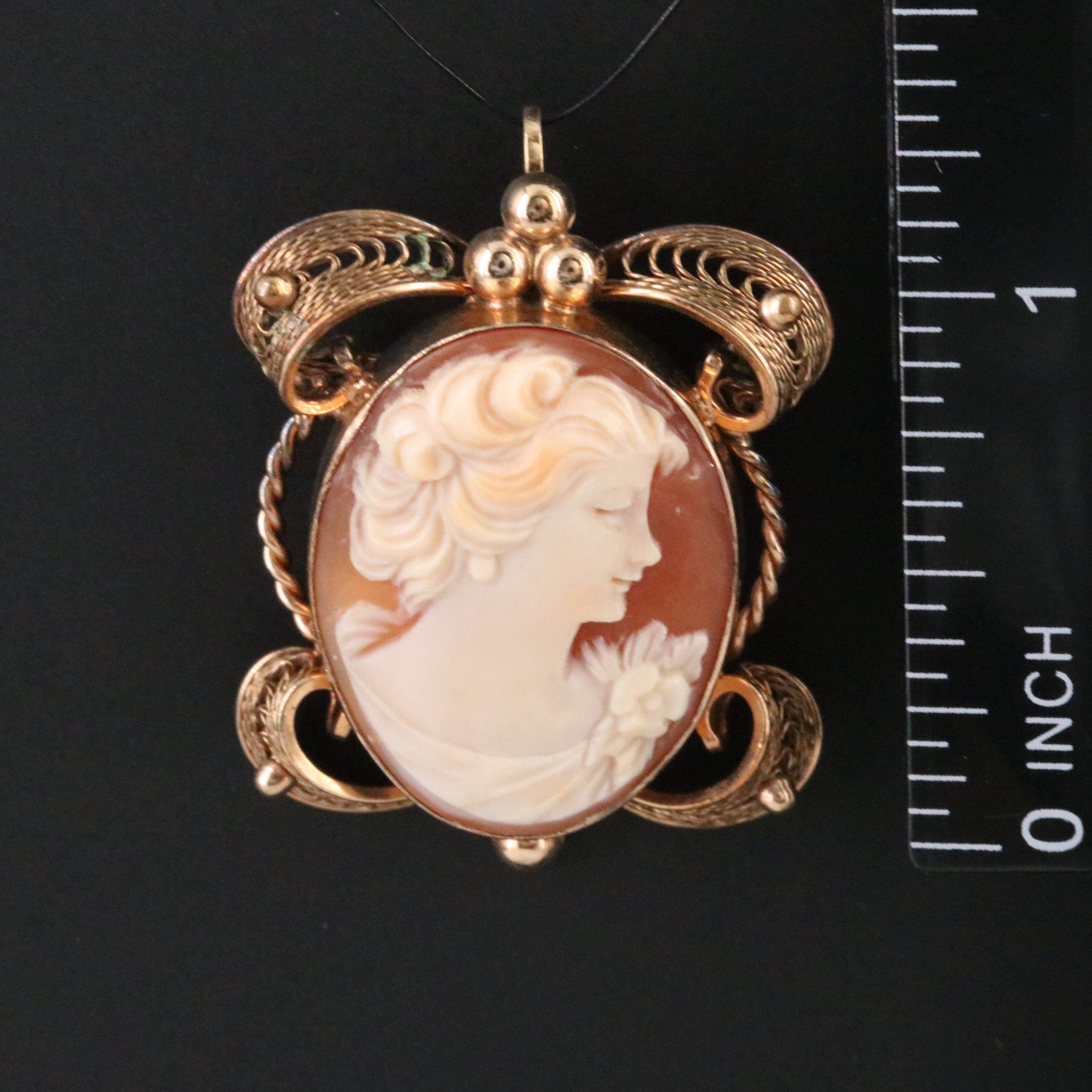 Van Dell Gold-Filled Shell Cameo Converter Brooch