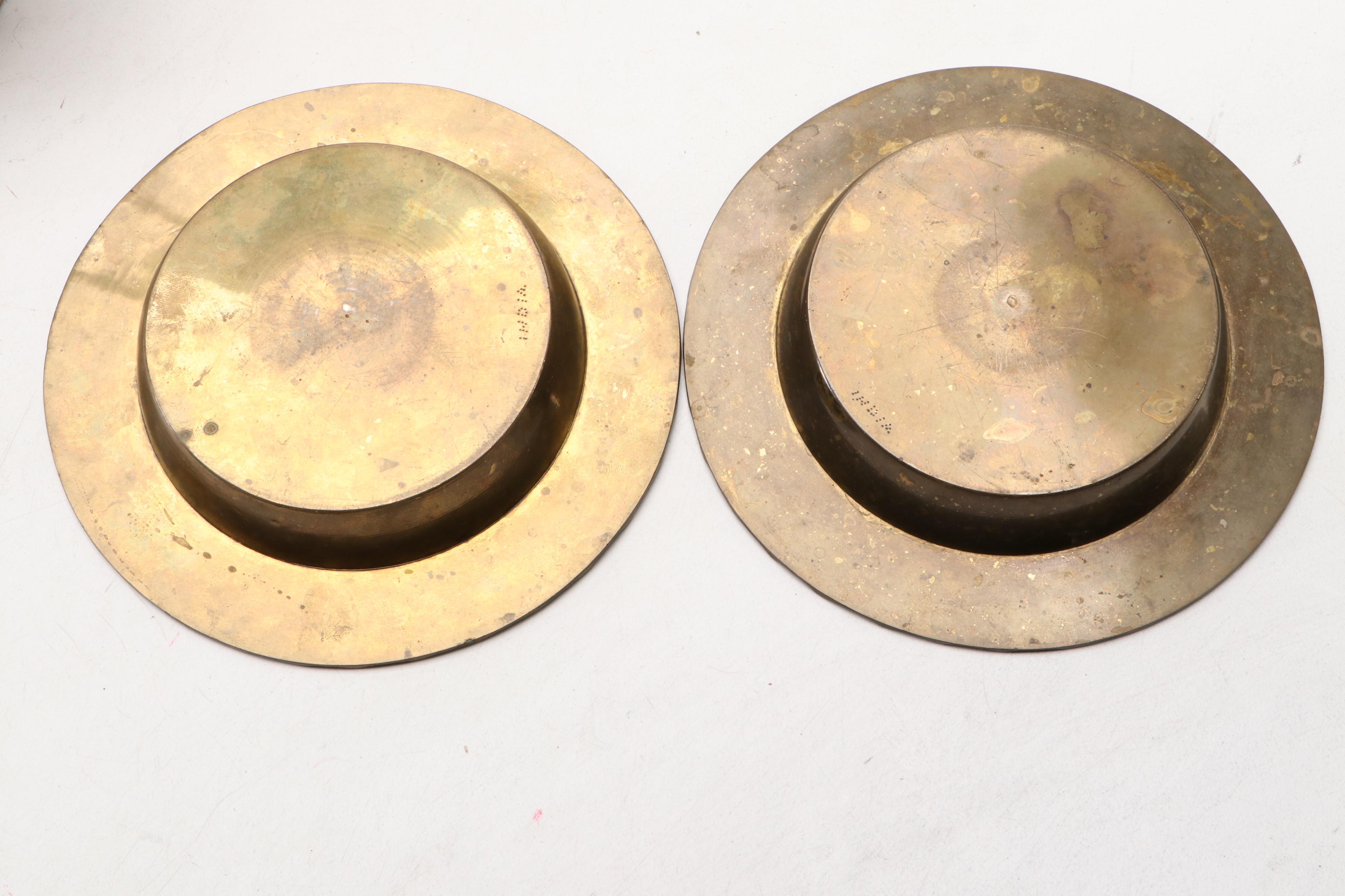 Indian Etched Brass Ewer, Handled Brass Planters, and Other Brass Décor