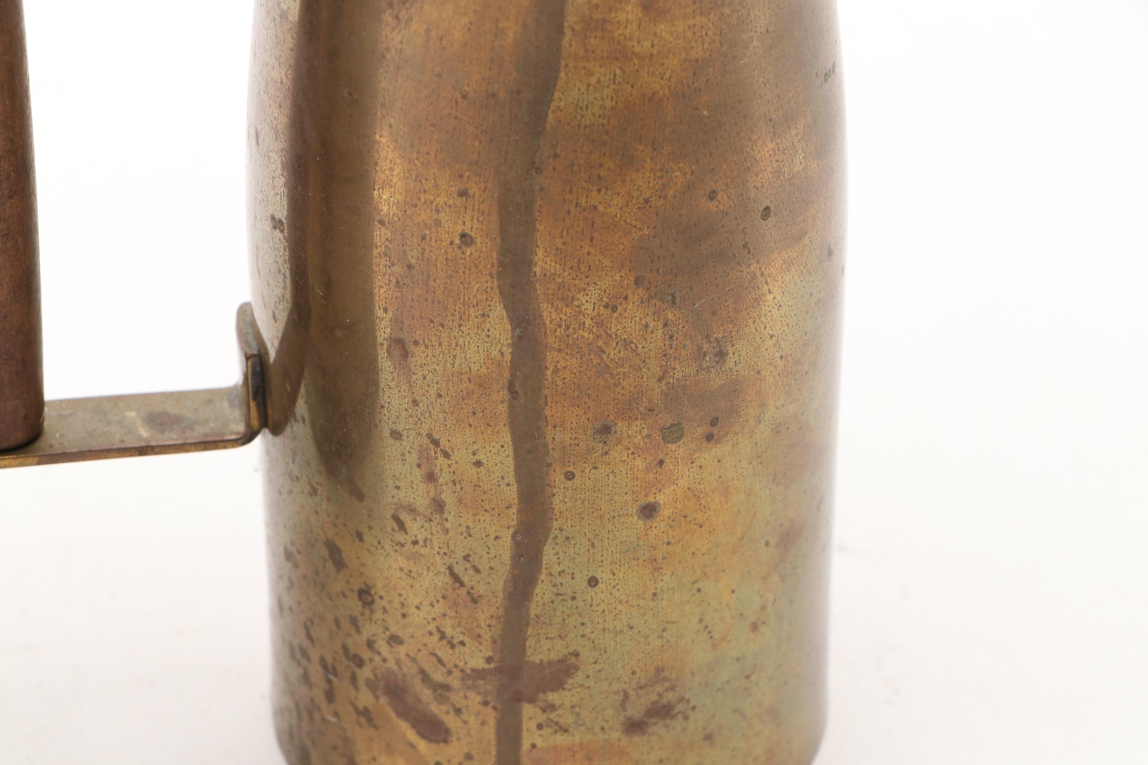 Indian Etched Brass Ewer, Handled Brass Planters, and Other Brass Décor