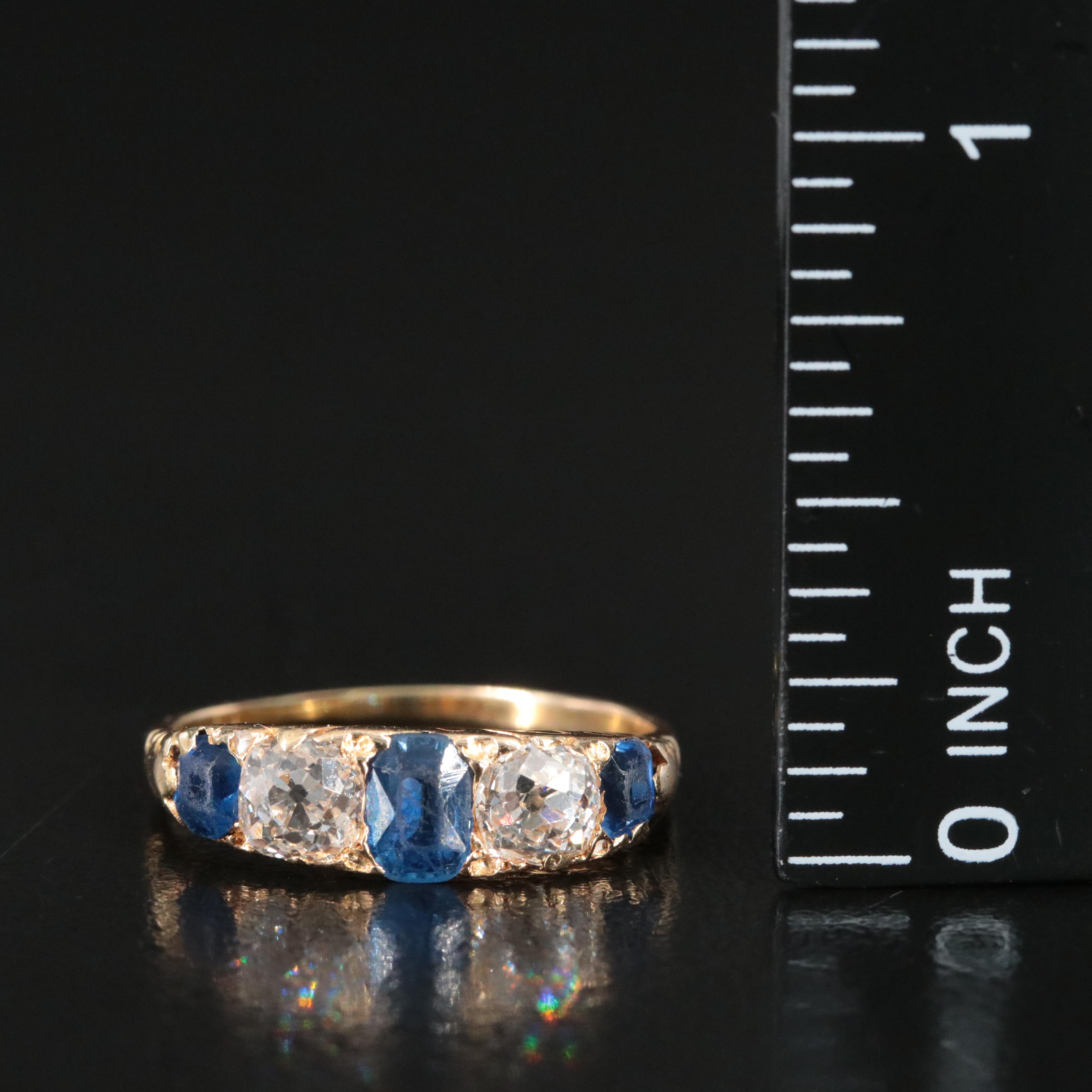 Early 1900s 18K Alternating Sapphire and Diamond Scrollwork Ring