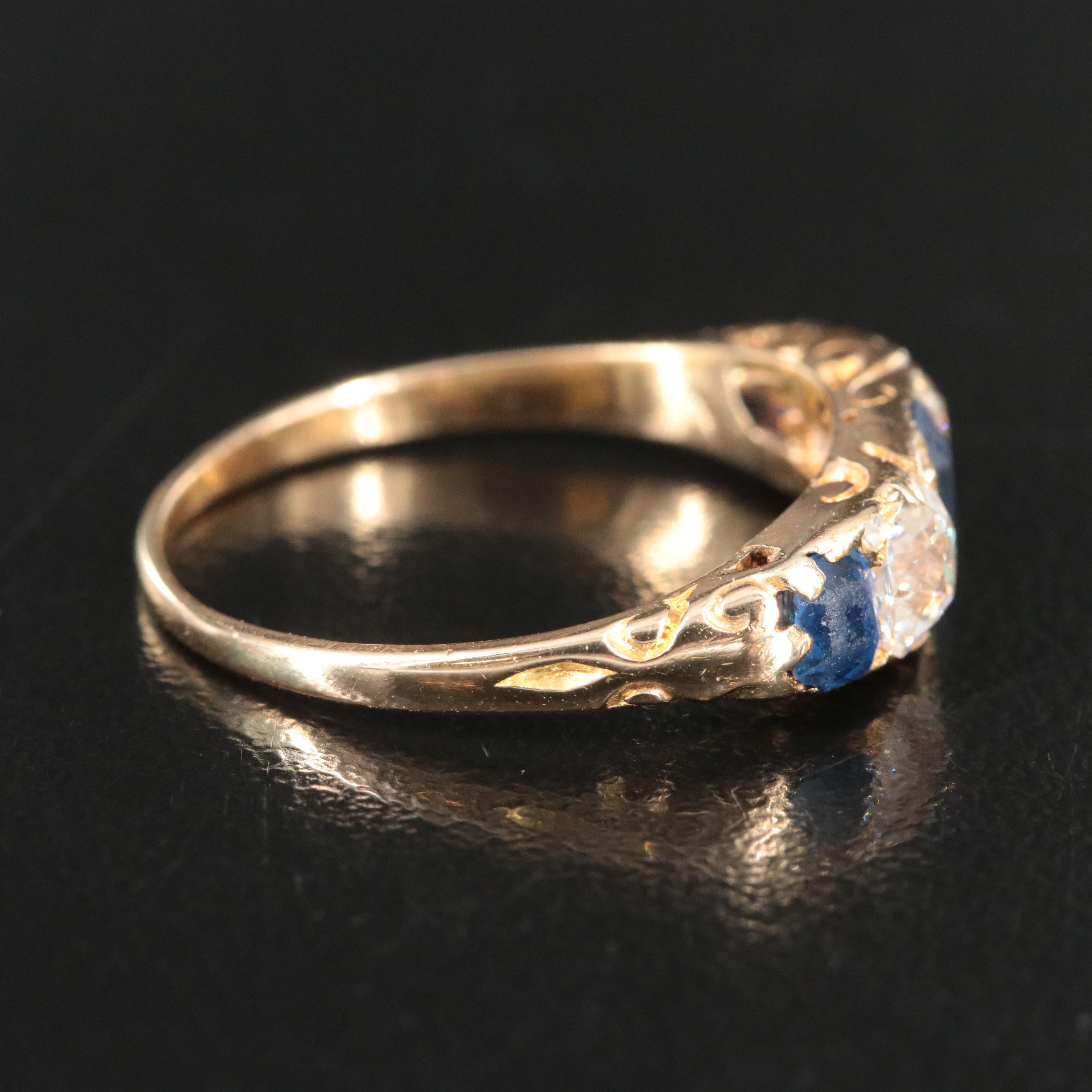 Early 1900s 18K Alternating Sapphire and Diamond Scrollwork Ring