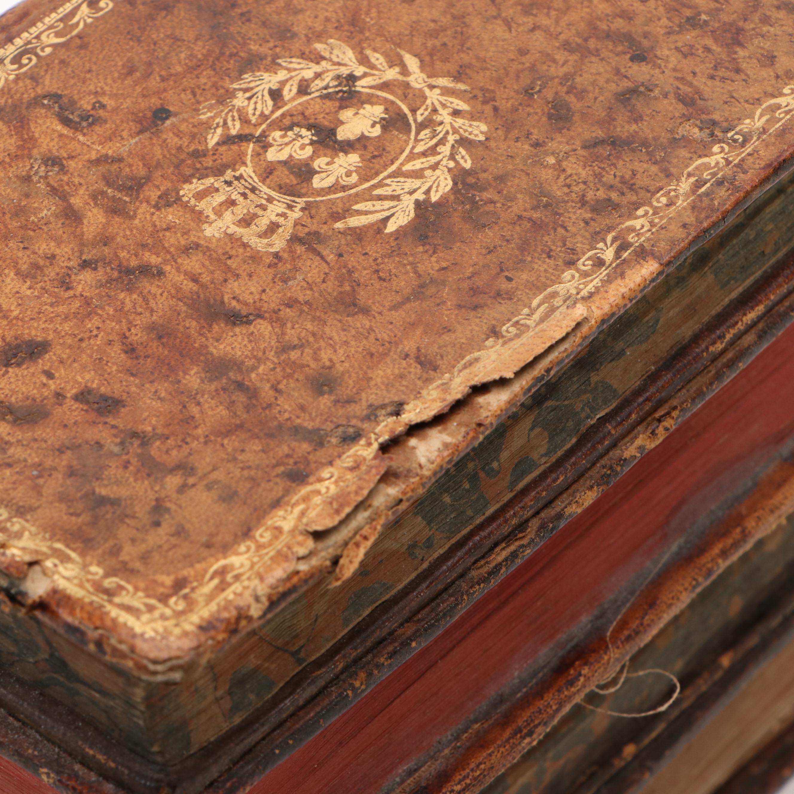 French Faux Book Tantalus Box with Decanter Set, 19th Century