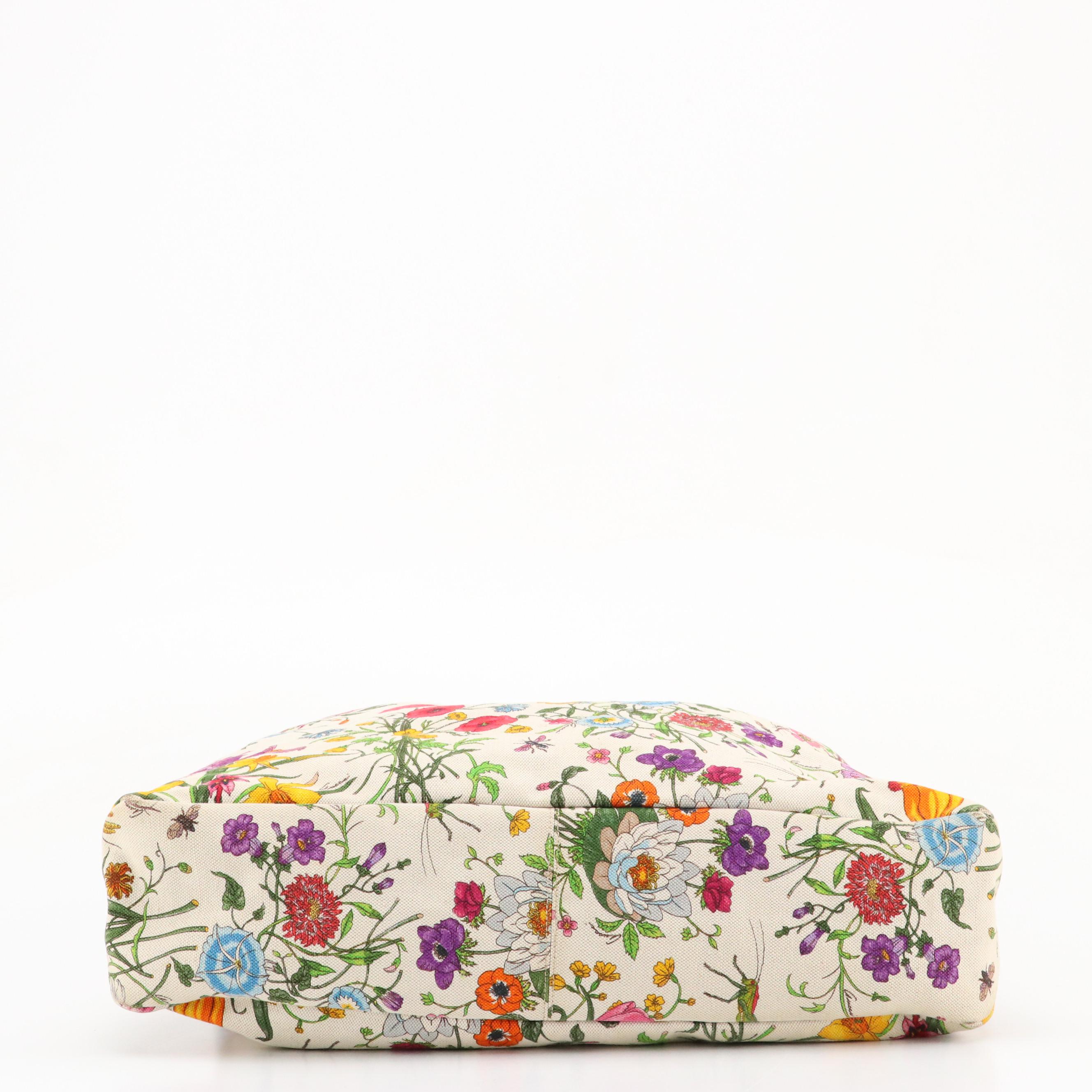 Gucci Flora Canvas Horsebit Handle Hobo Bag with Braided Leather Trim