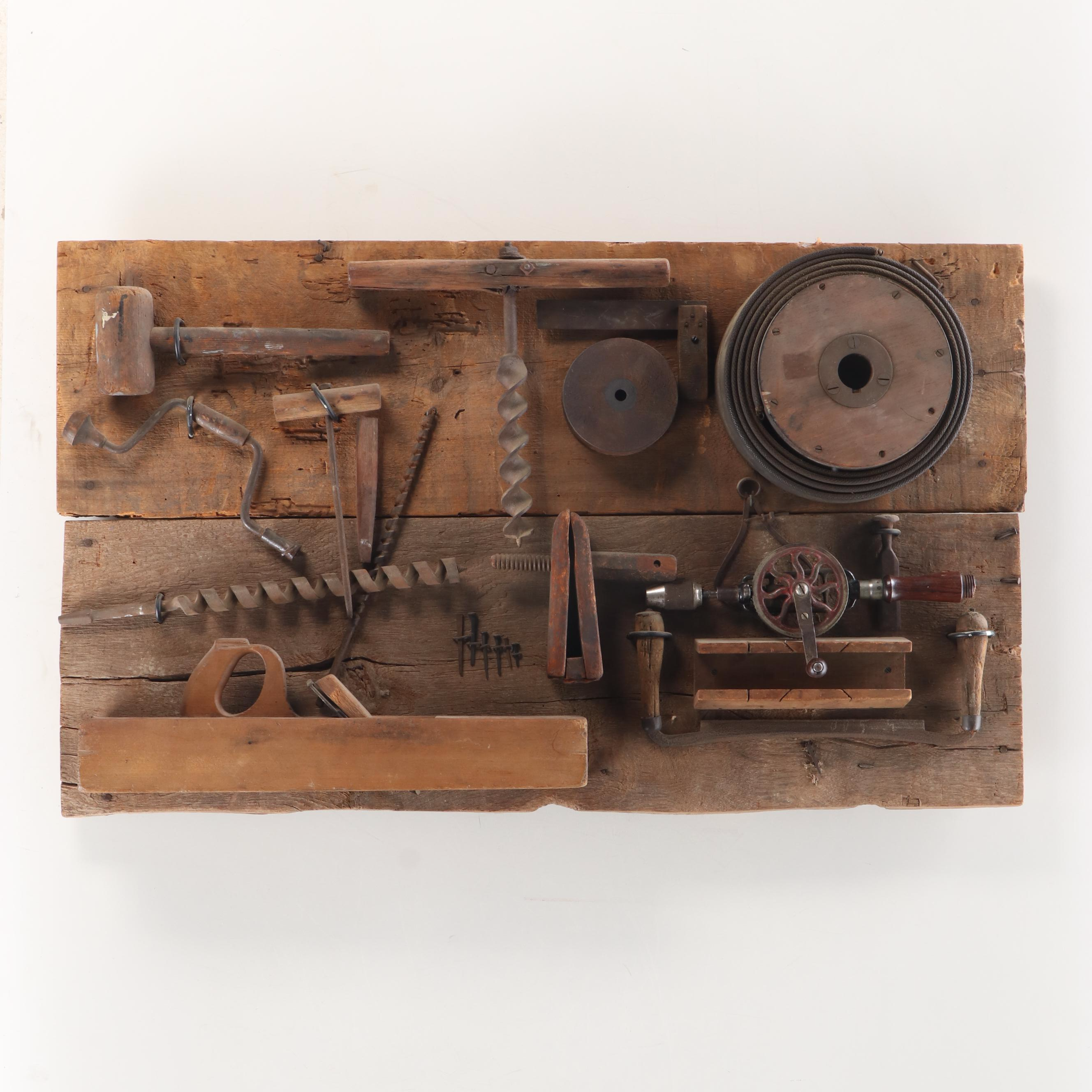 Hanging Wooden Board with Mounted Tools