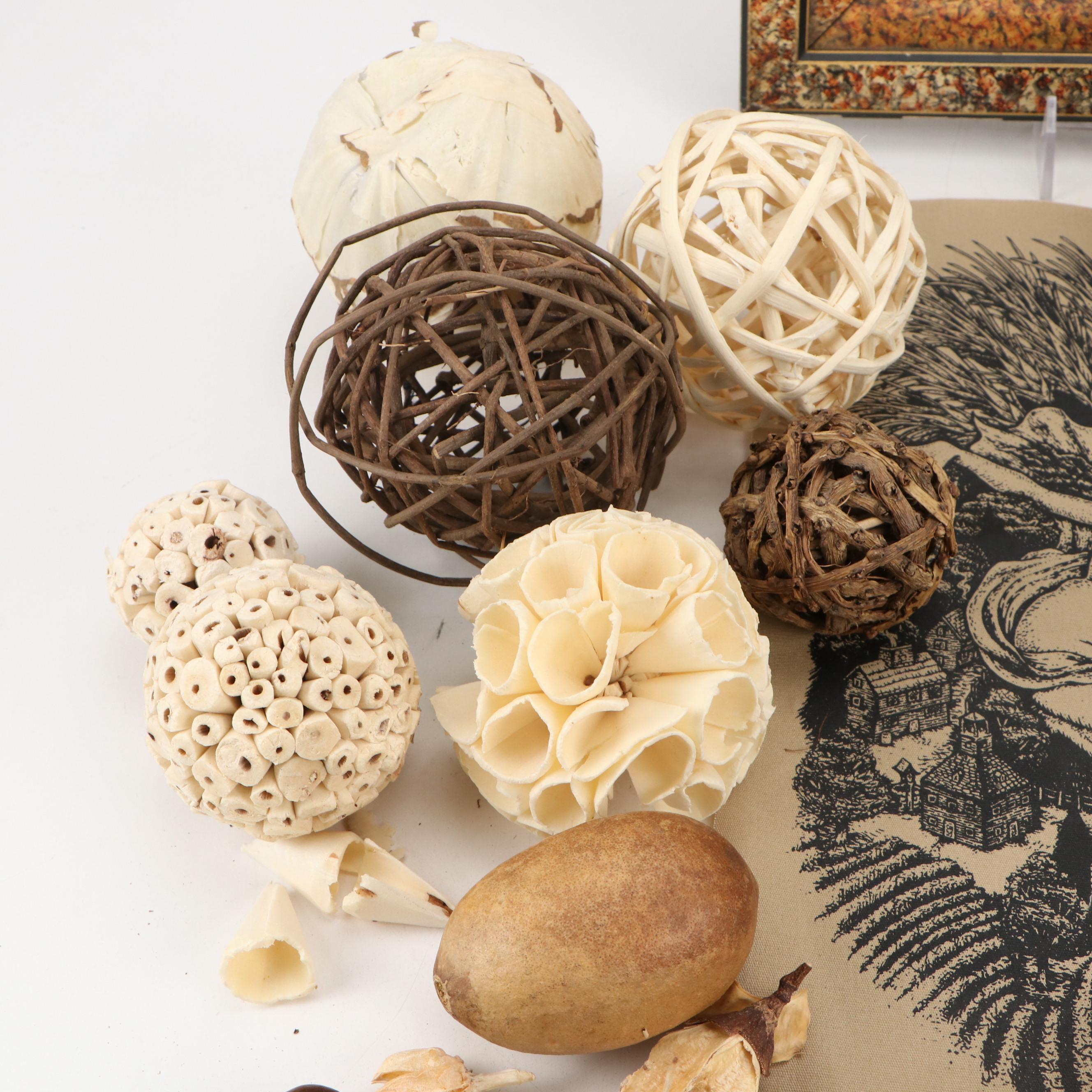 Mini Twig Hearth Broom, Mushroom Wall Art, Woven Reed Orbs and More