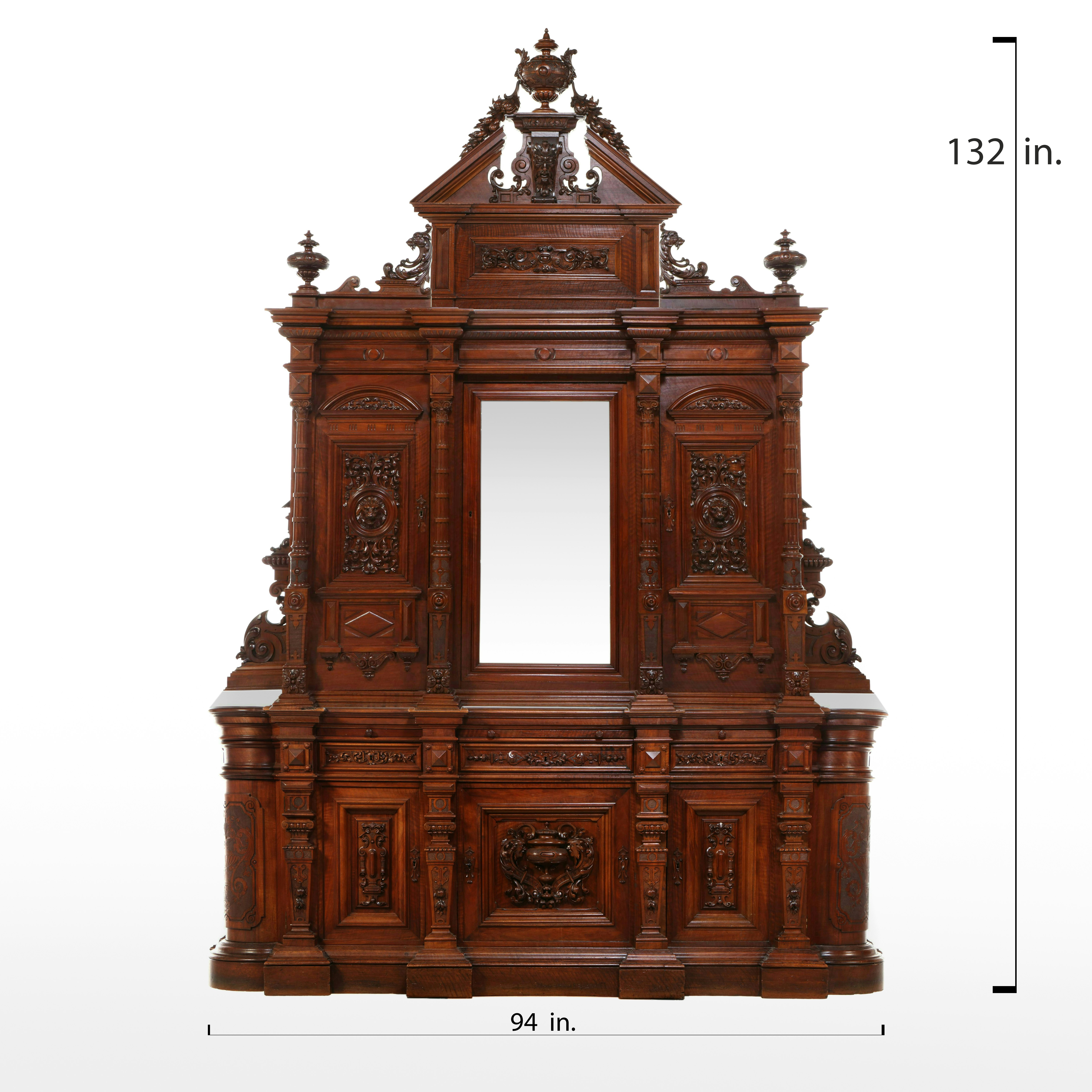 Italian Renaissance Revival Walnut Court Cupboard with Marble Draw Leaves