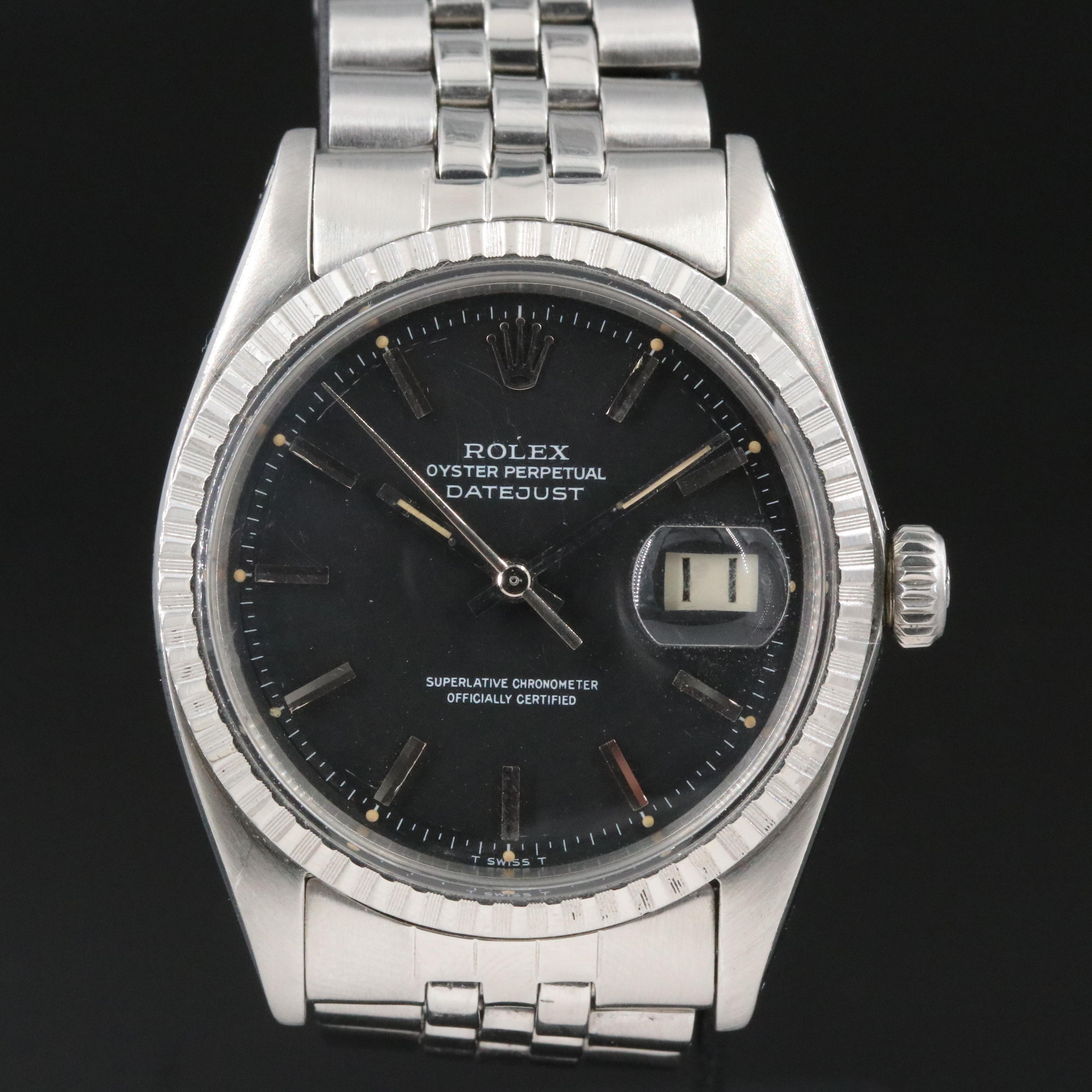 Rolex Datejust 1603 Black Dial 36mm Steel Automatic Vintage Watch