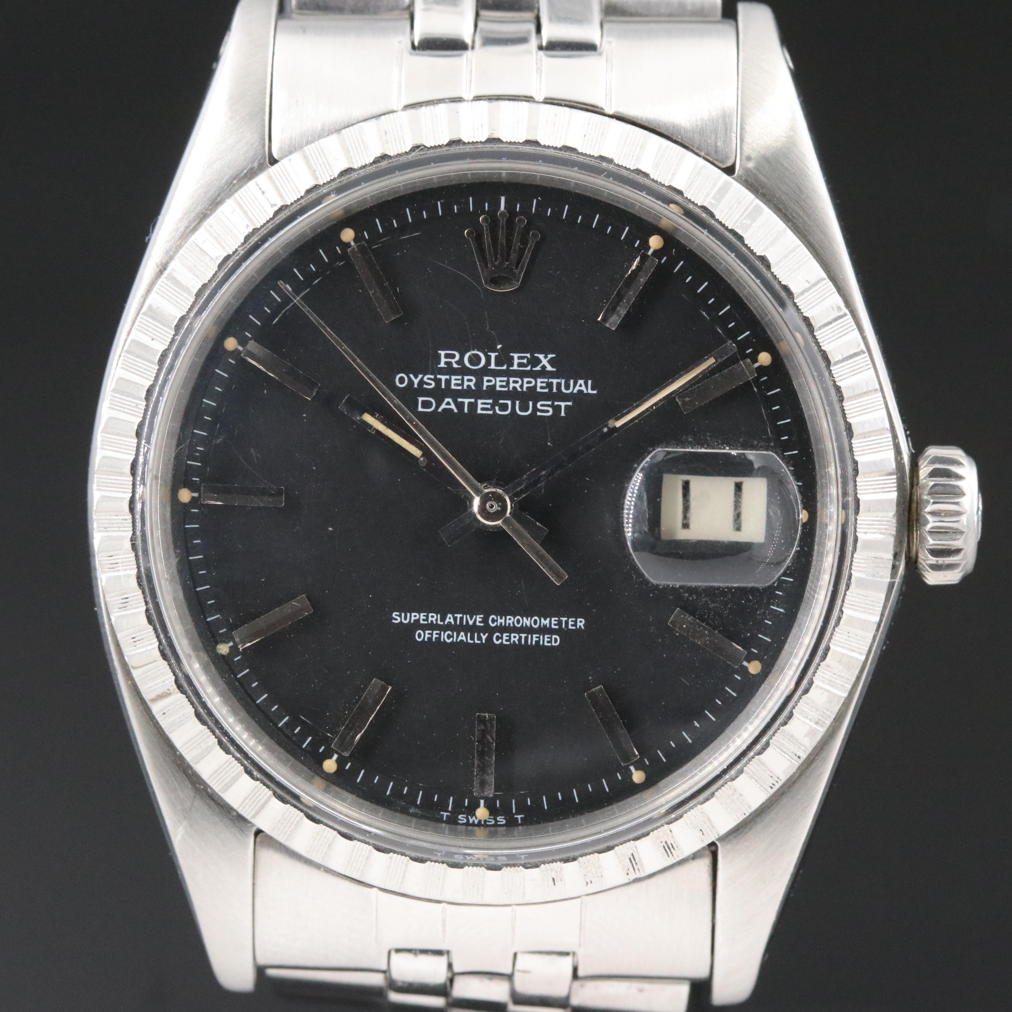 Rolex Datejust 1603 Black Dial 36mm Steel Automatic Vintage Watch