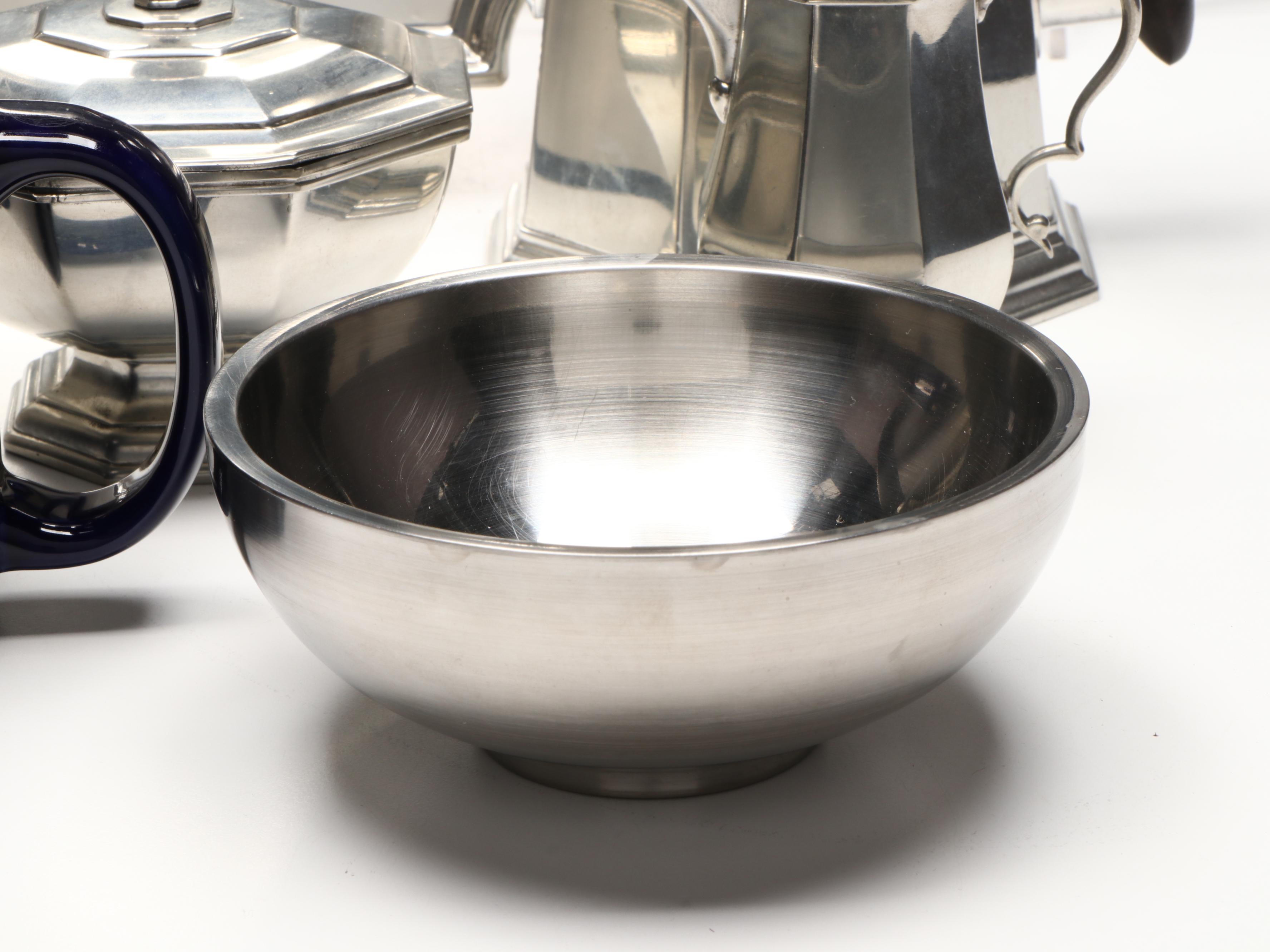 Colonial Style Pewter Coffee Set with Tableware and Accessories