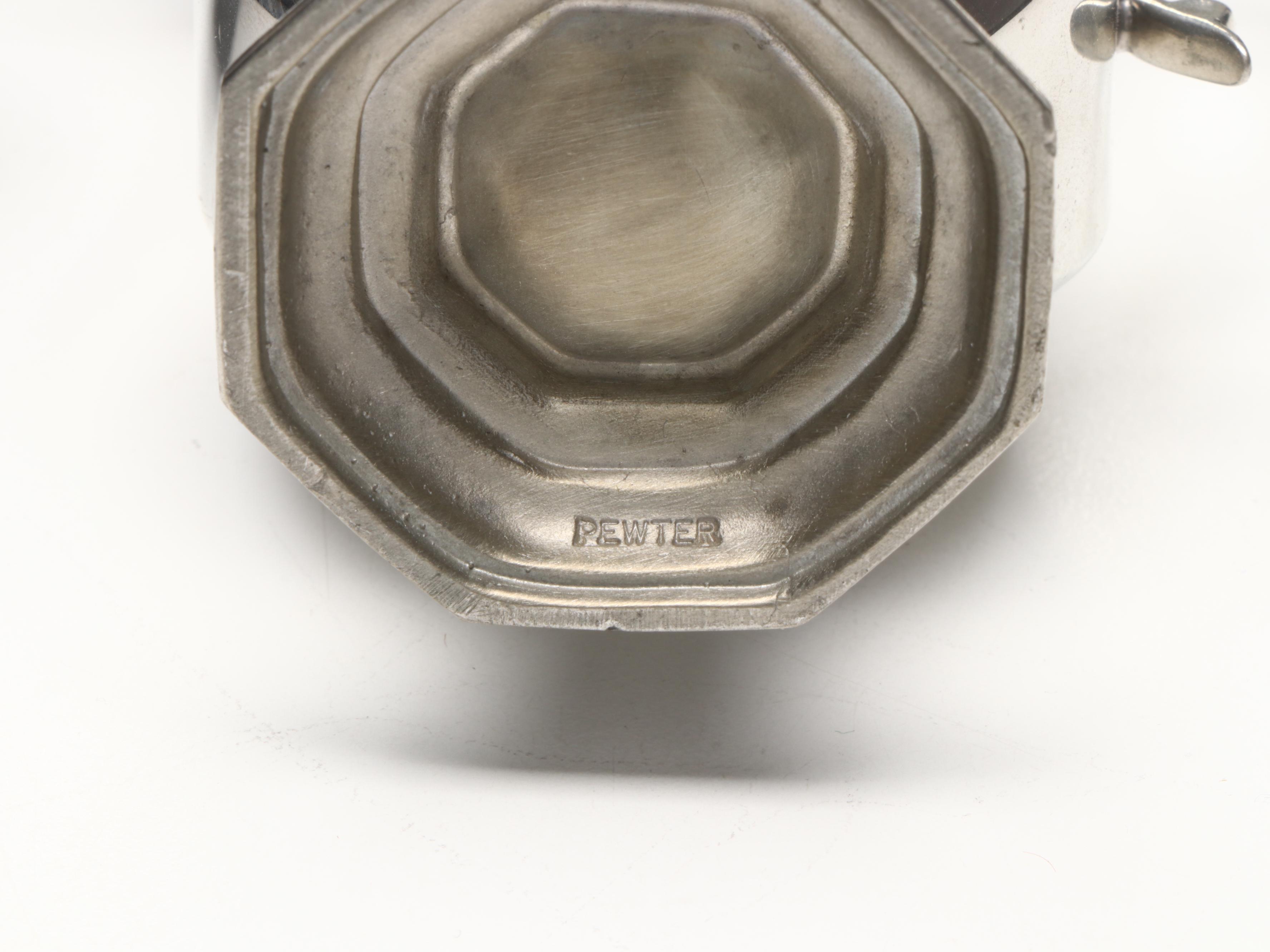 Colonial Style Pewter Coffee Set with Tableware and Accessories