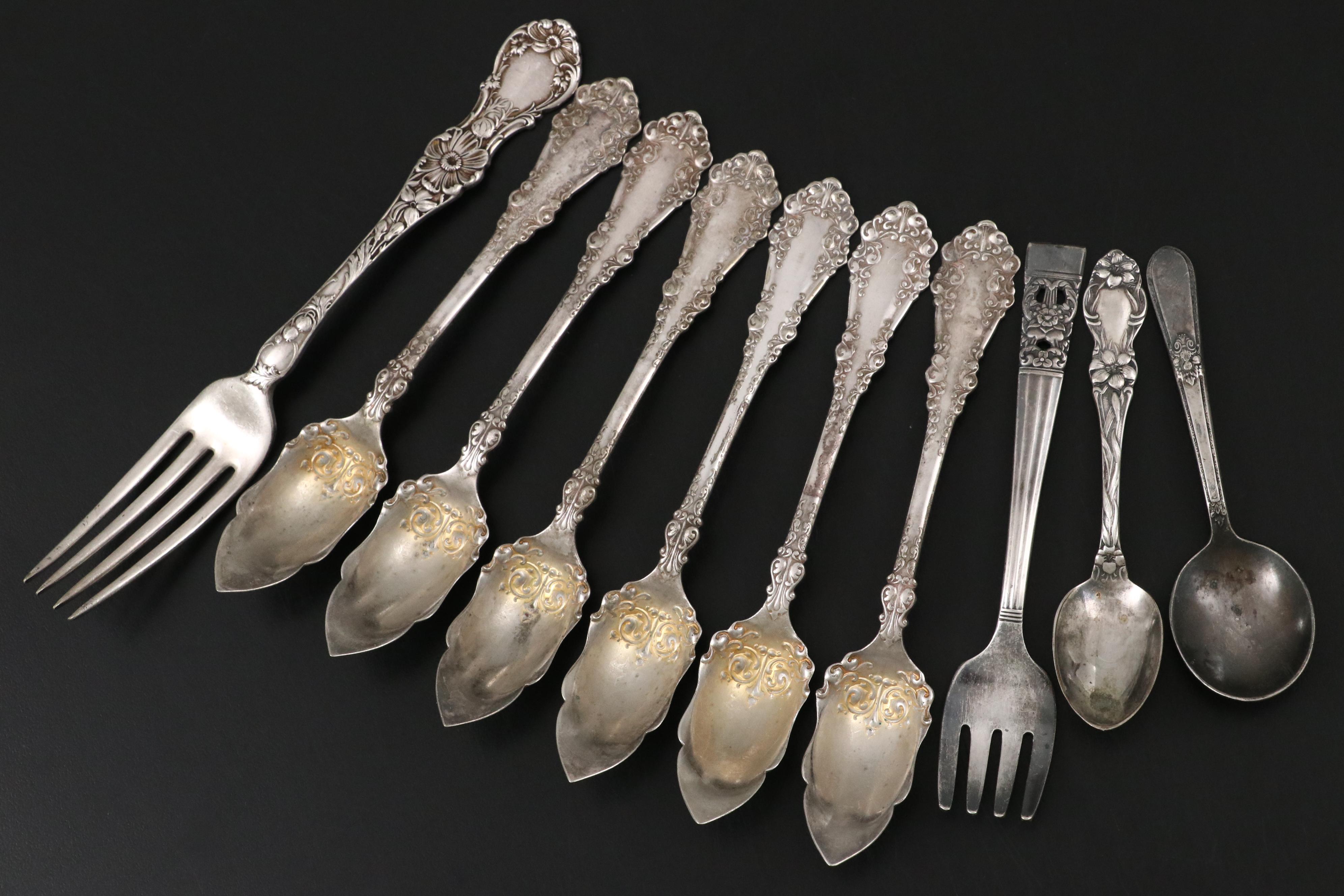 Victorian Style Jelly Spoons with Other Silver Plate Flatware