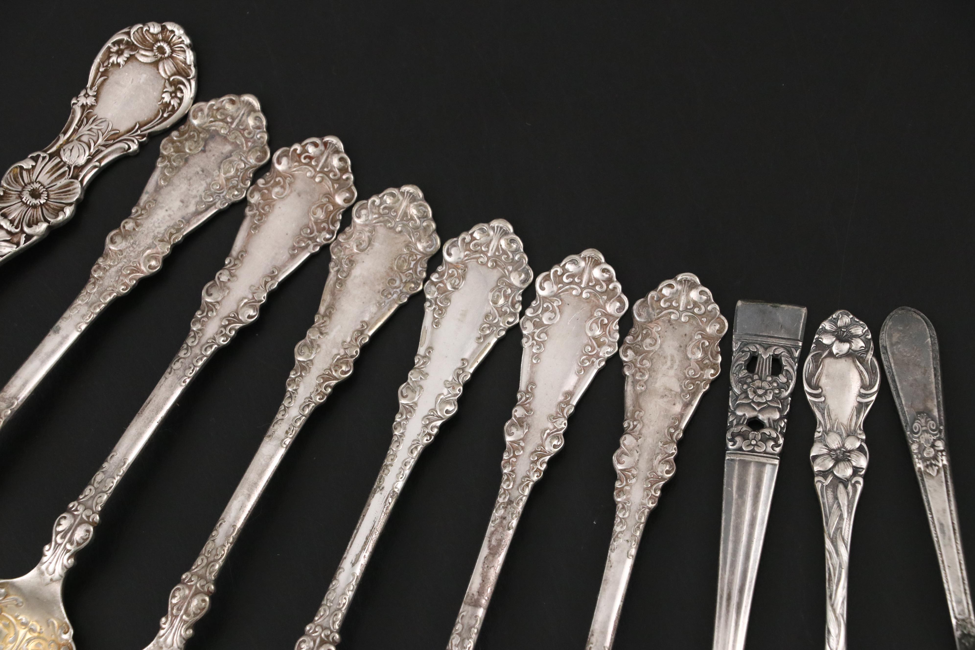 Victorian Style Jelly Spoons with Other Silver Plate Flatware