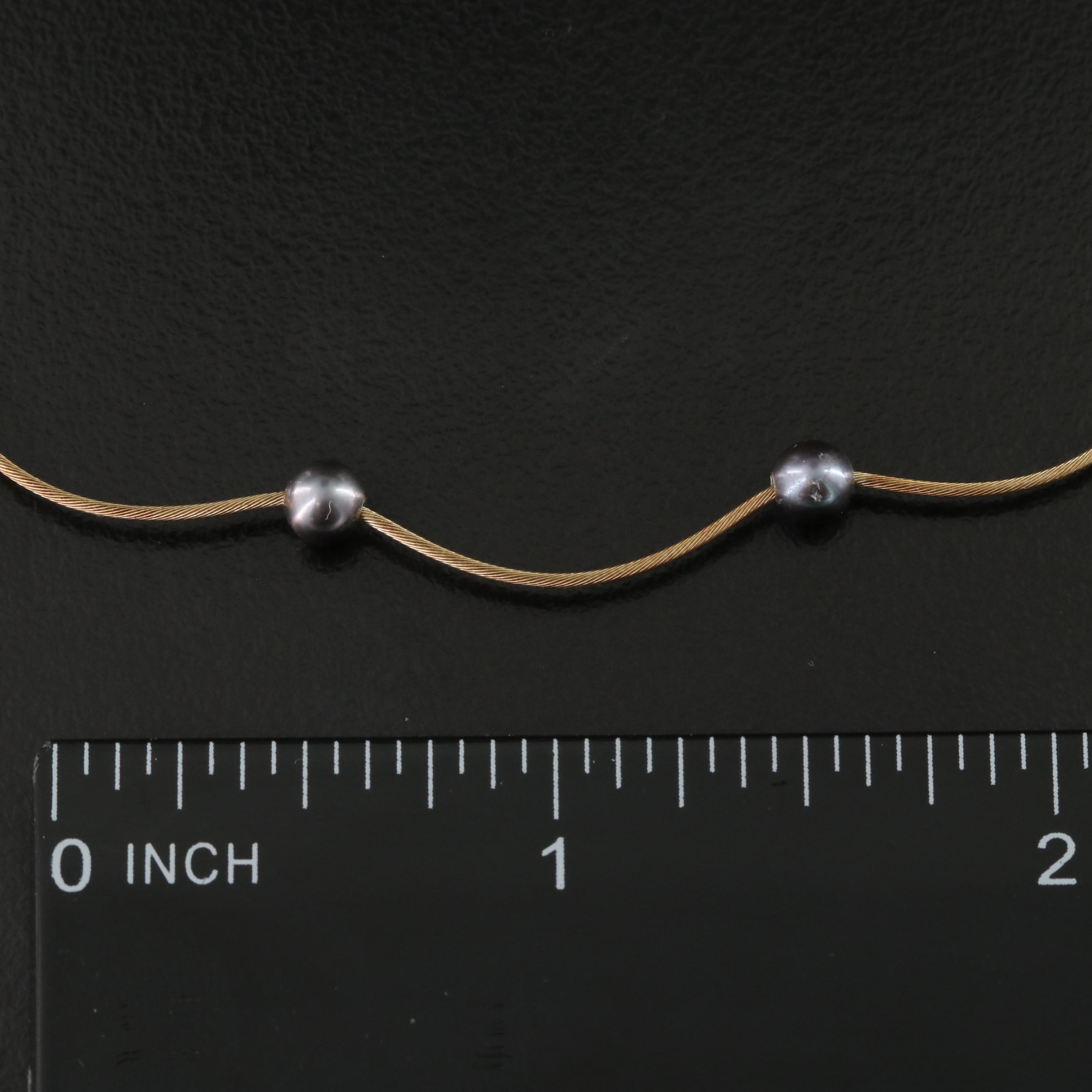 14K Pearl Station Wire Cable Necklace