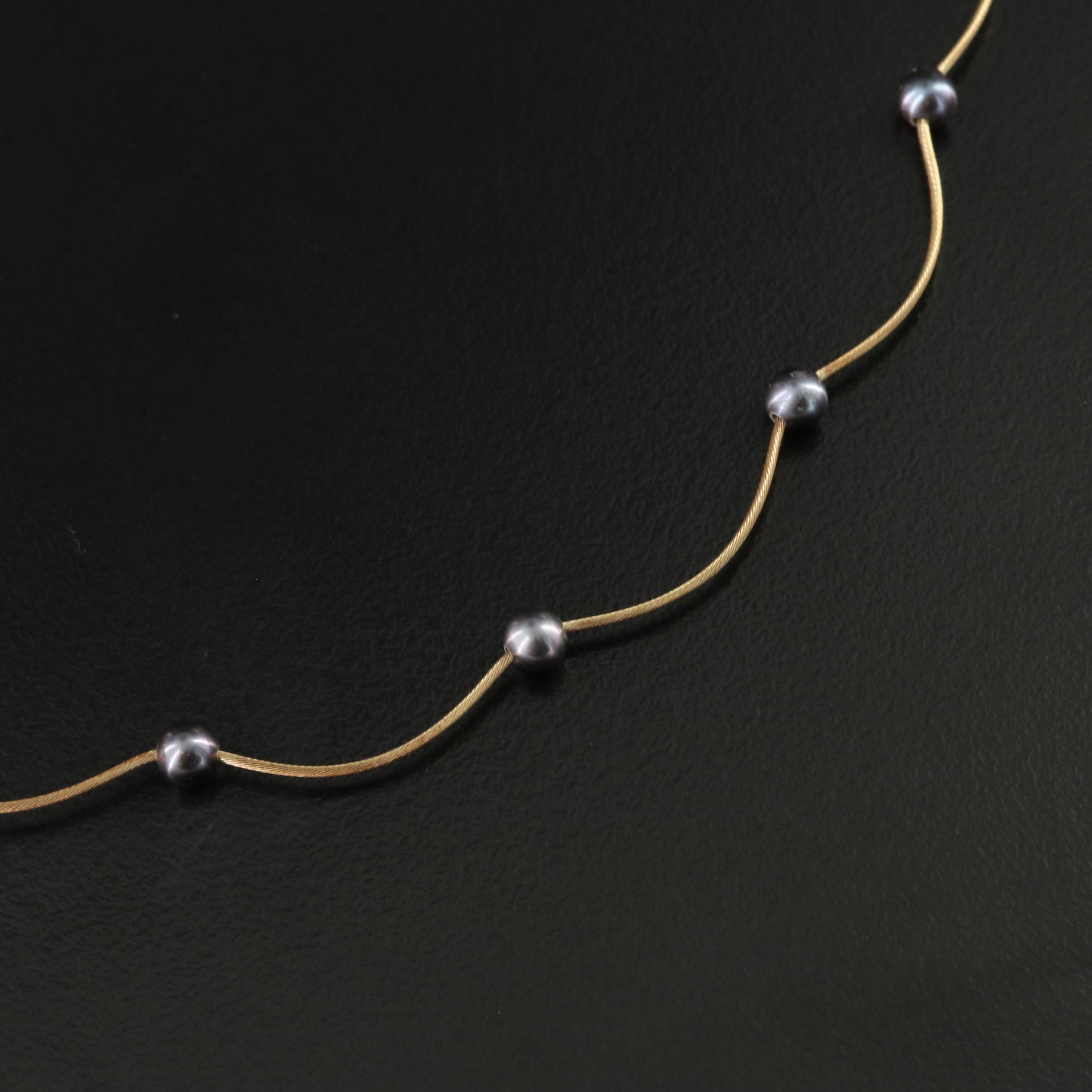 14K Pearl Station Wire Cable Necklace