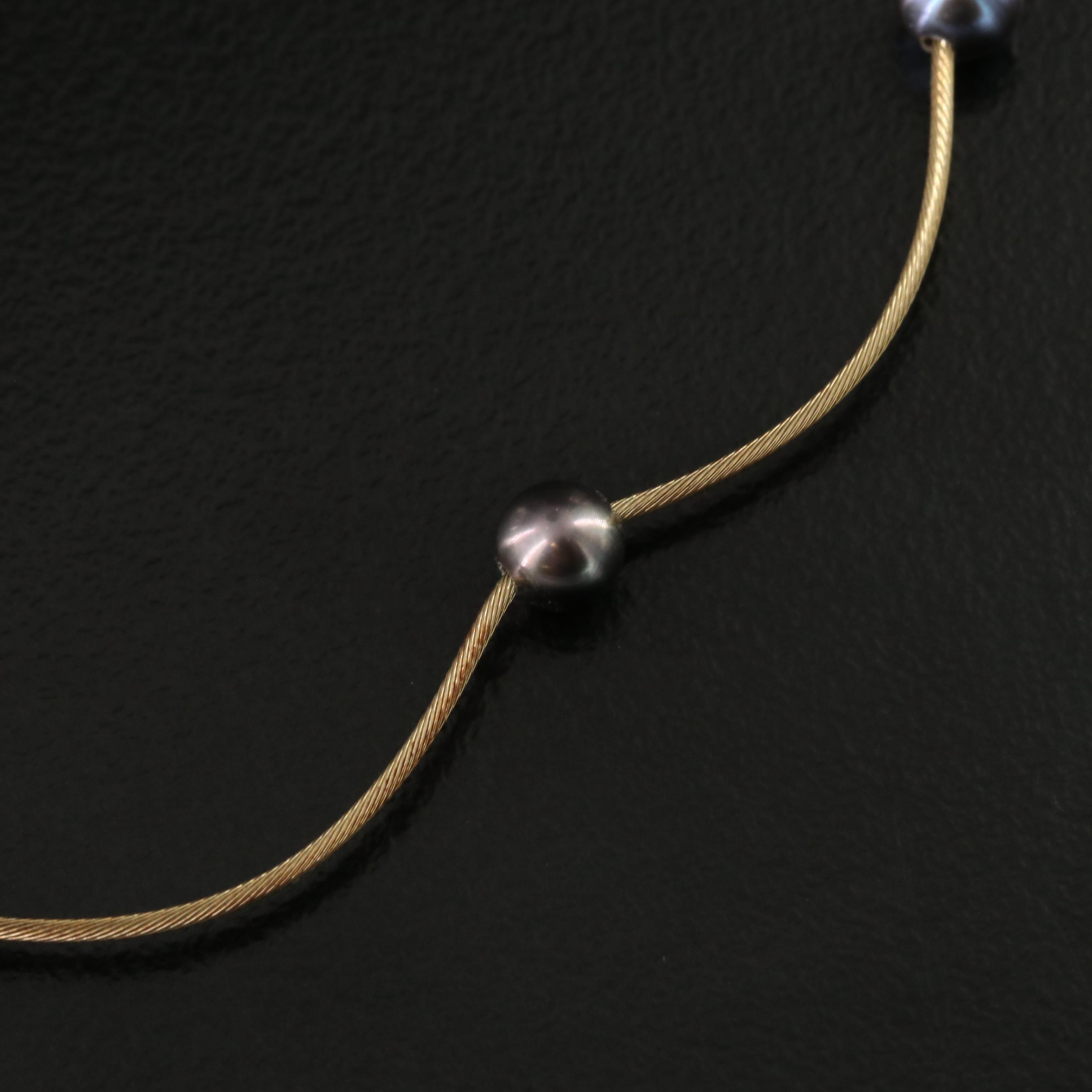 14K Pearl Station Wire Cable Necklace