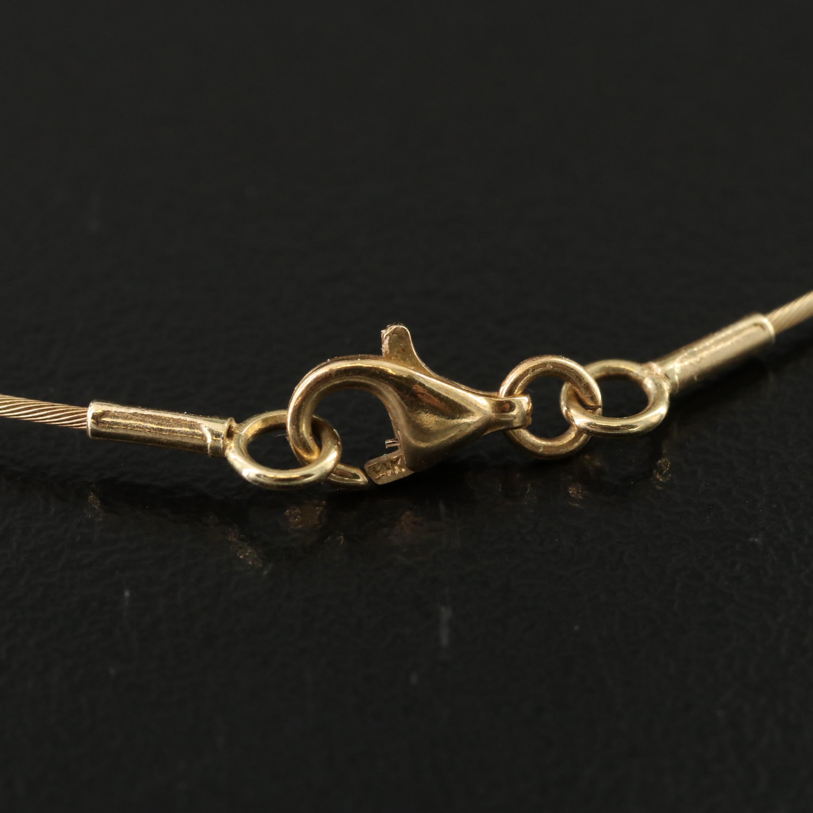 14K Pearl Station Wire Cable Necklace