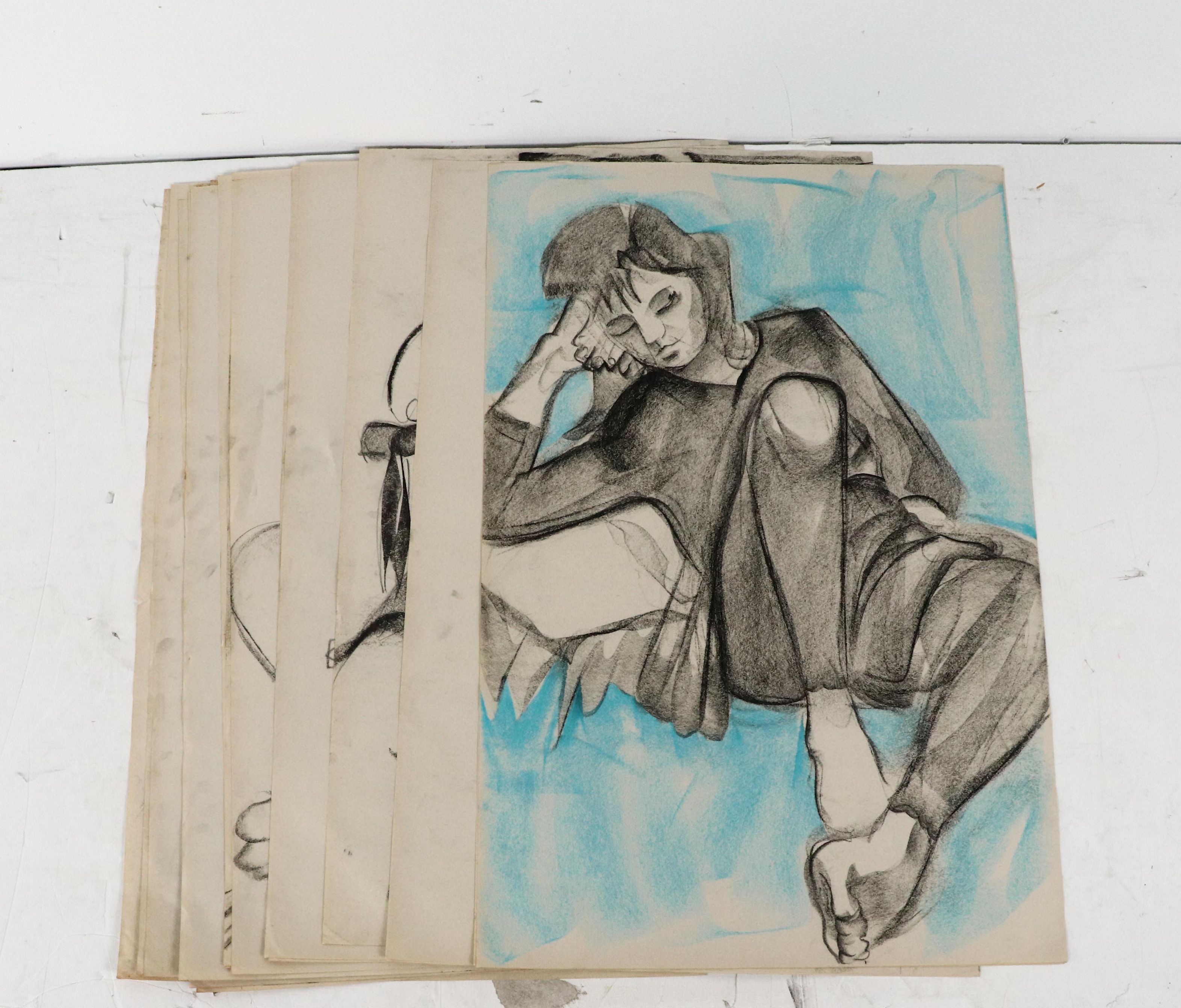 Over 20 Paul Wagener Figural Charcoal Drawings, Late 20th Century