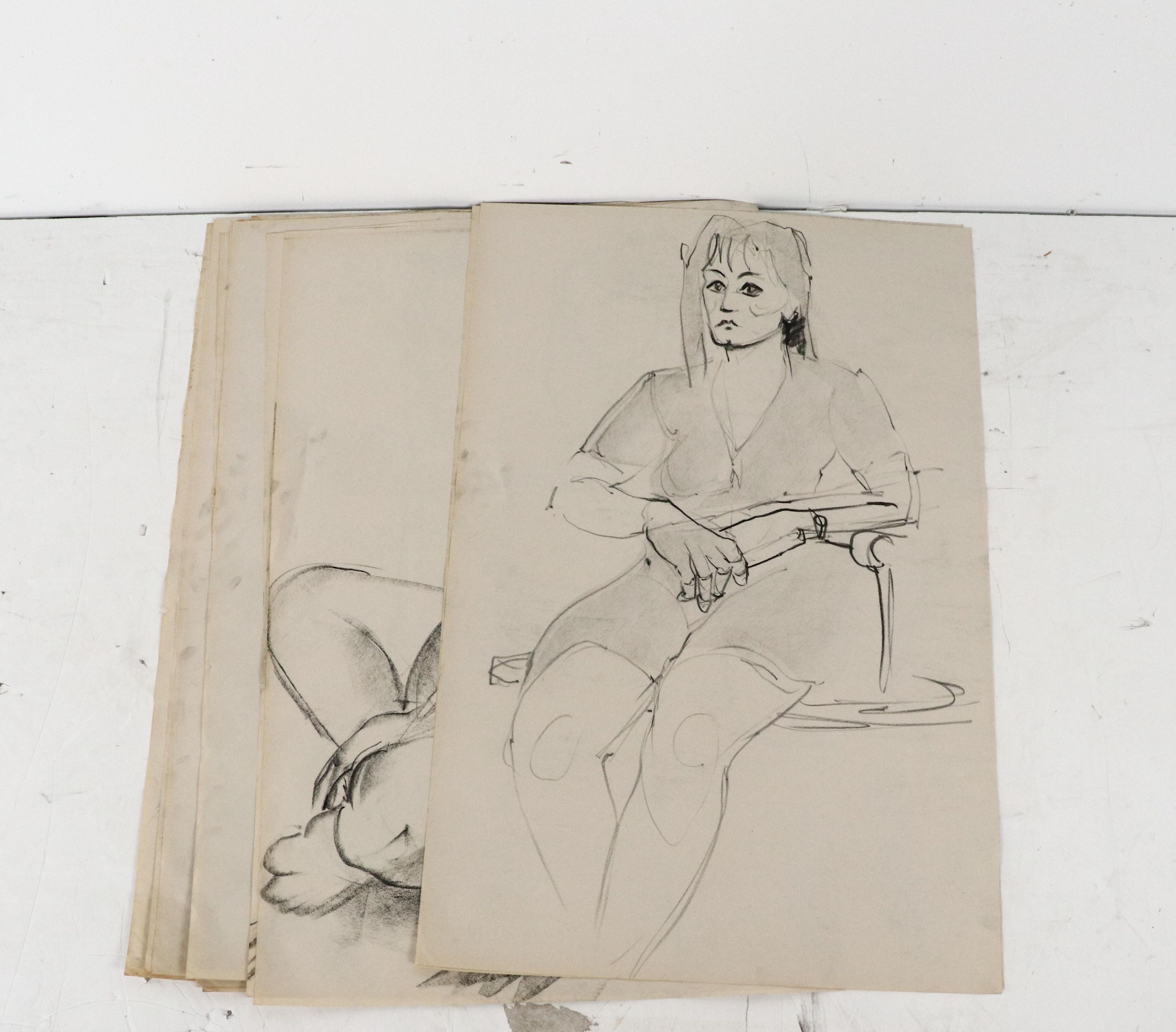 Over 20 Paul Wagener Figural Charcoal Drawings, Late 20th Century