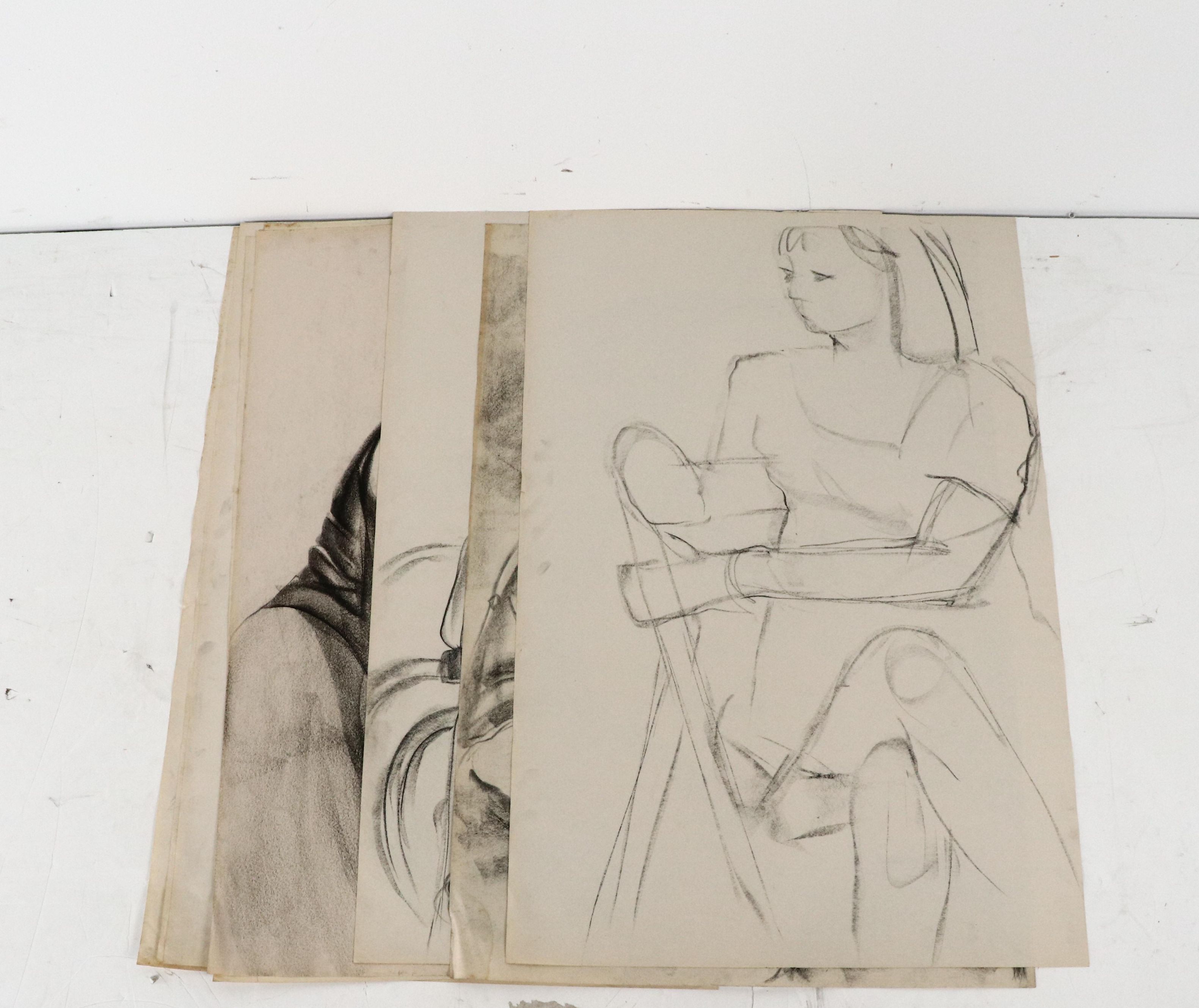Over 20 Paul Wagener Figural Charcoal Drawings, Late 20th Century