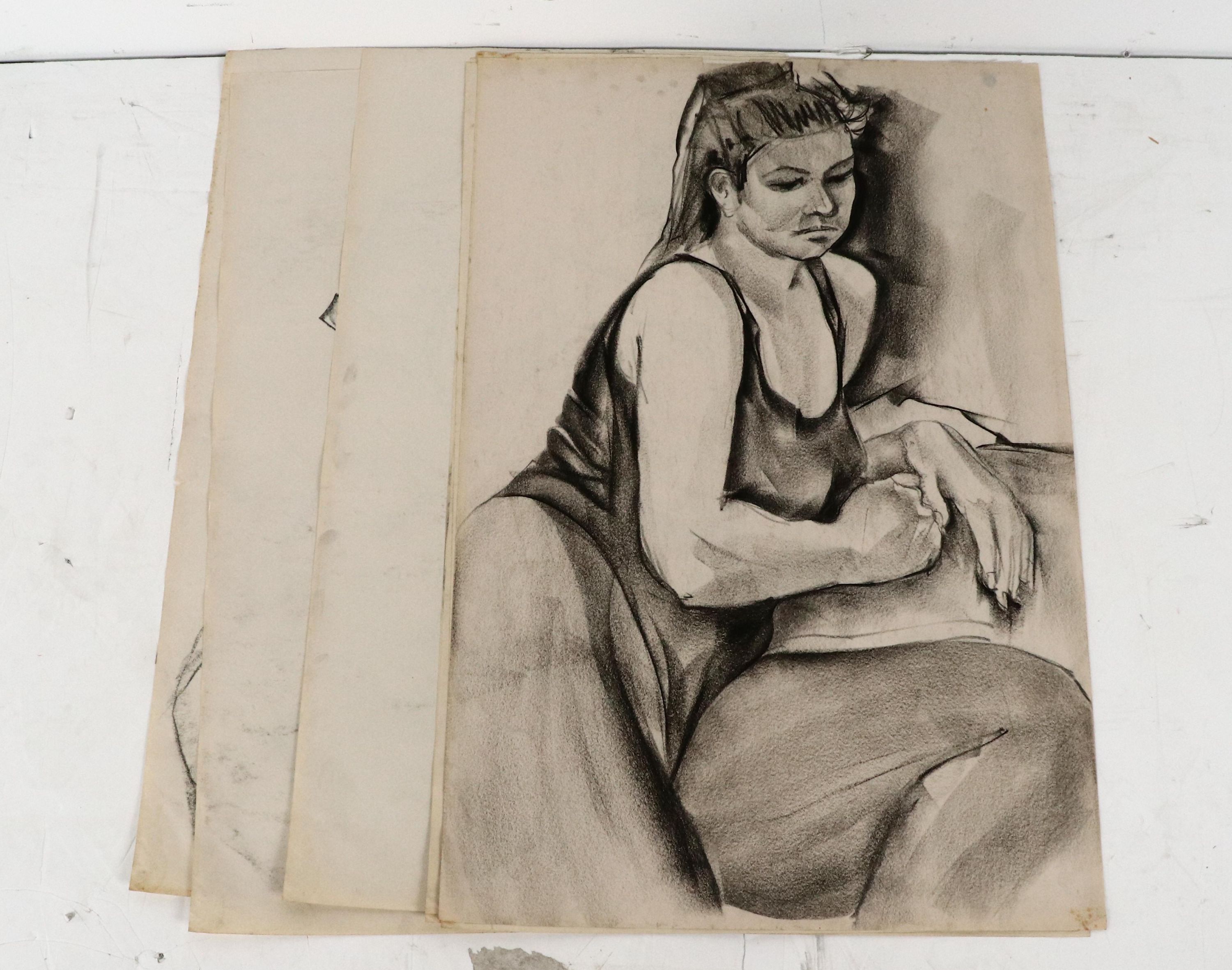 Over 20 Paul Wagener Figural Charcoal Drawings, Late 20th Century