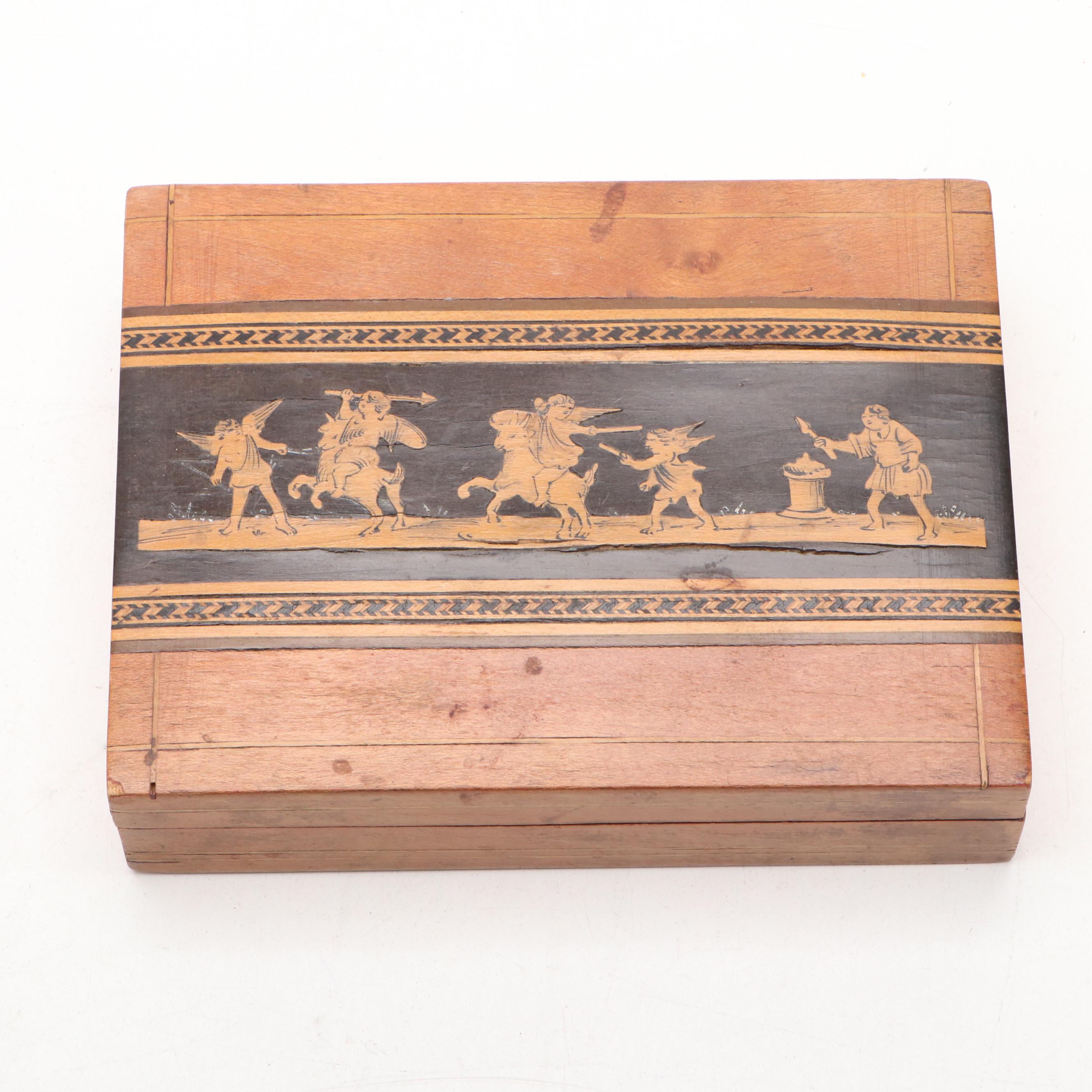 Italian Style Wooden Playing Card Box with Abalone Inlay Cigarette Case