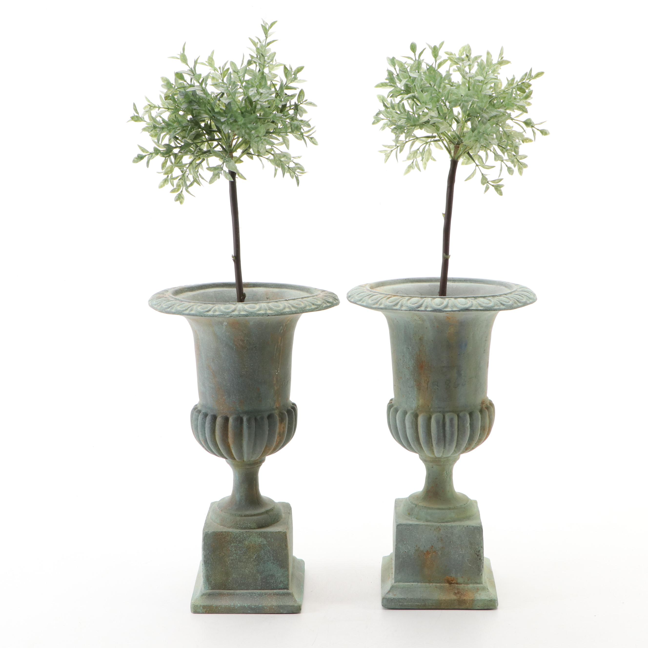 Faux Privet Topiaries in Neoclassical Table Urns