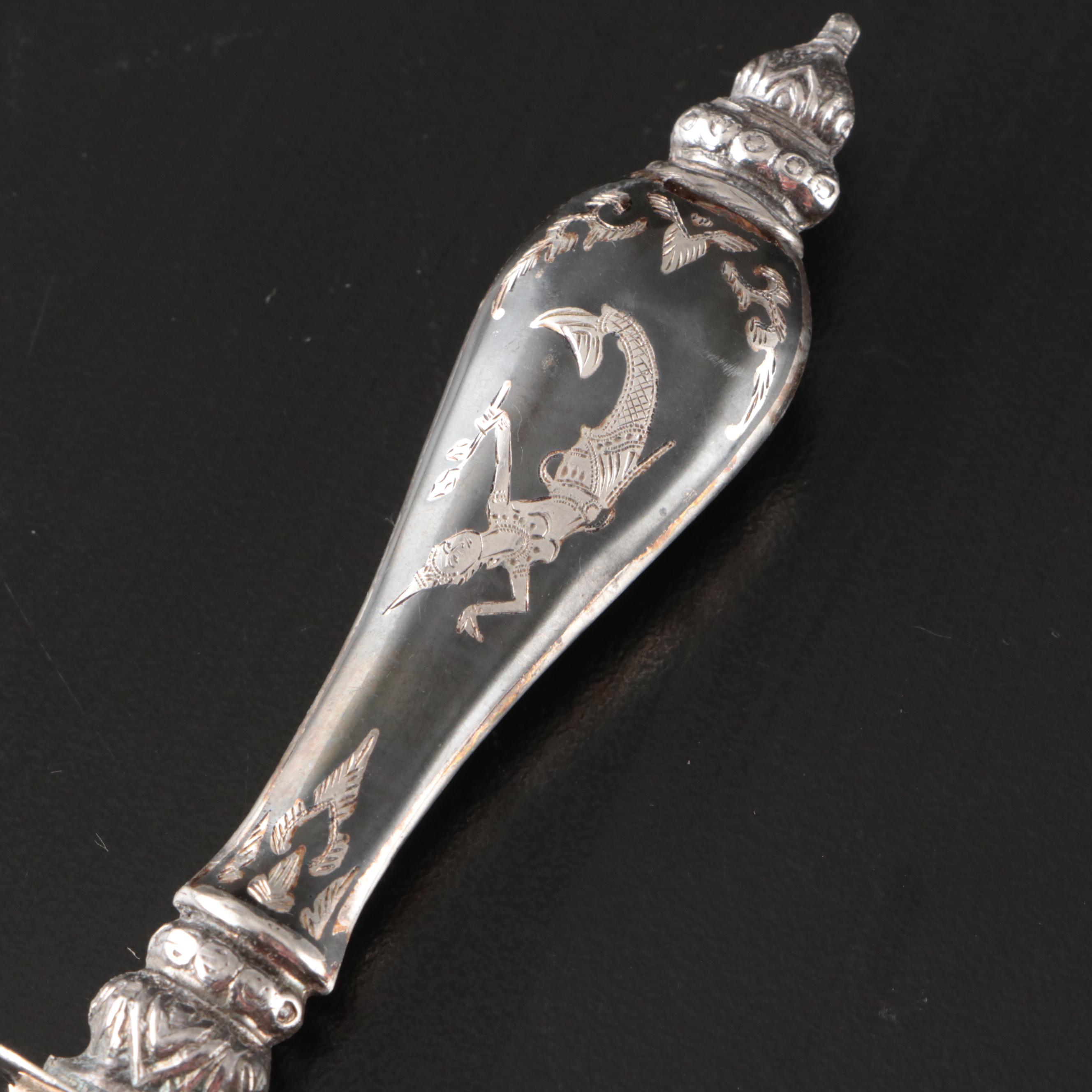 Sterling Perfume Flask, Siam Niello Letter Opener, German Silver Purse More