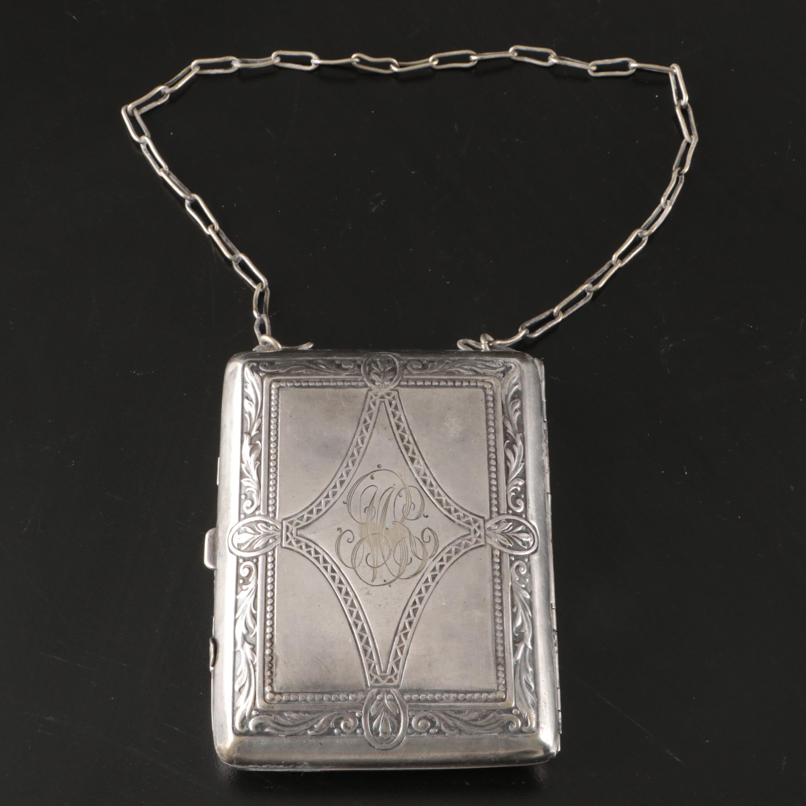 Sterling Perfume Flask, Siam Niello Letter Opener, German Silver Purse More