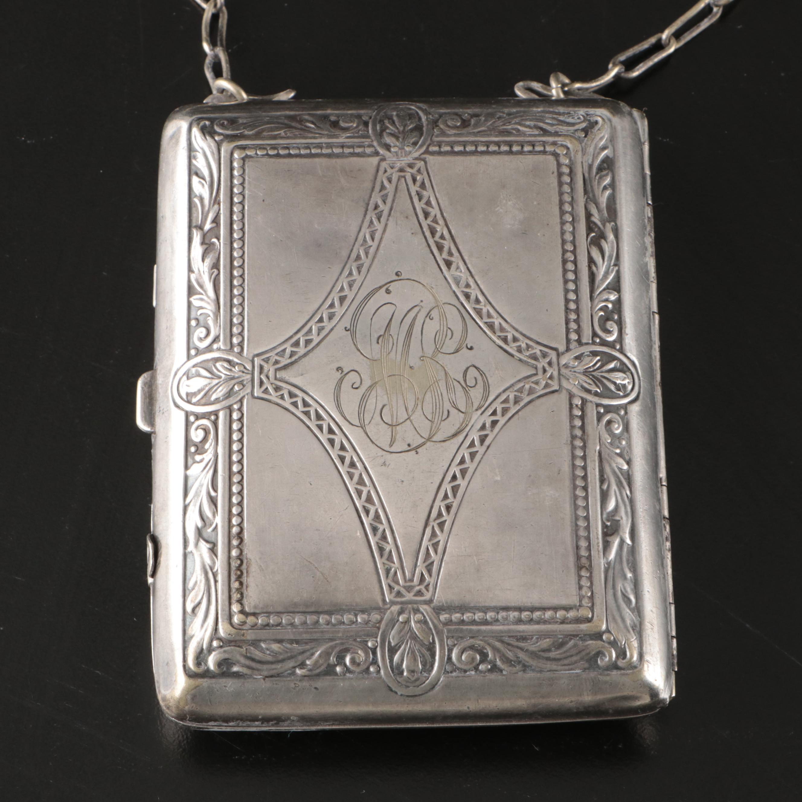 Sterling Perfume Flask, Siam Niello Letter Opener, German Silver Purse More