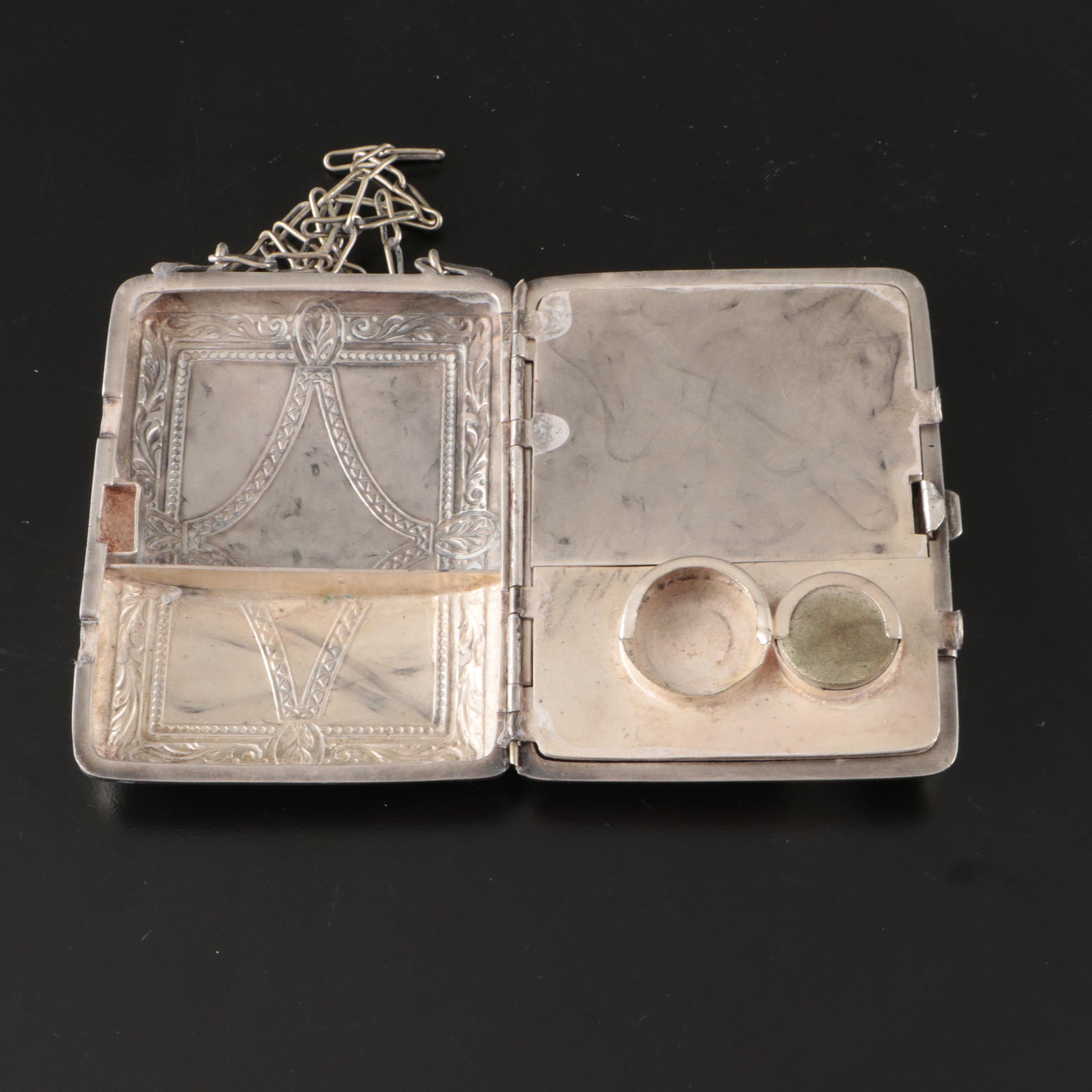 Sterling Perfume Flask, Siam Niello Letter Opener, German Silver Purse More