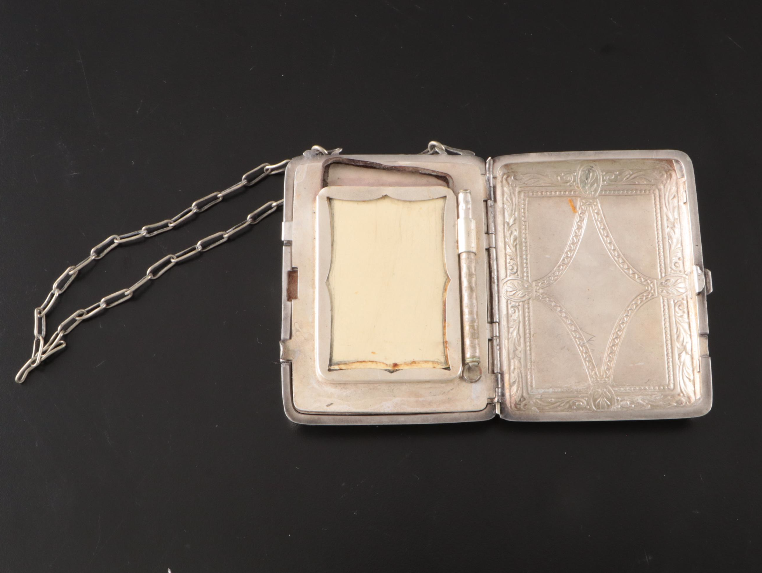 Sterling Perfume Flask, Siam Niello Letter Opener, German Silver Purse More