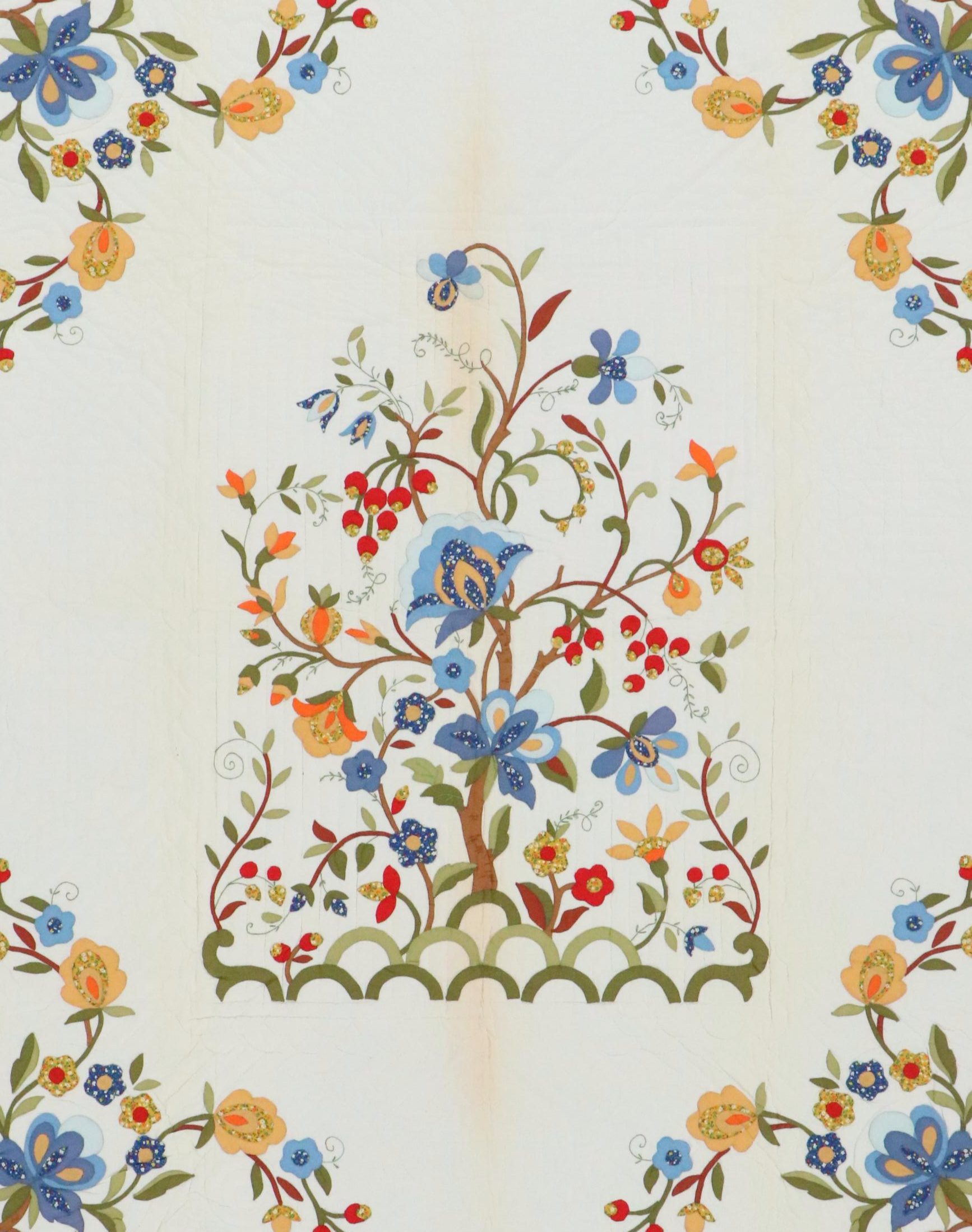 Handmade Tree of Life Applique Quilt on Wholecloth