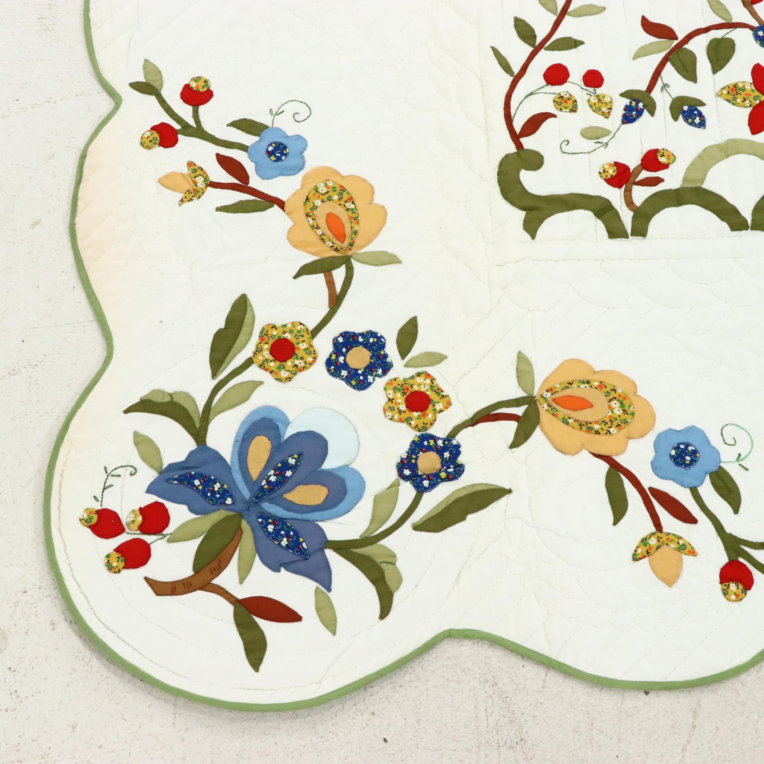 Handmade Tree of Life Applique Quilt on Wholecloth