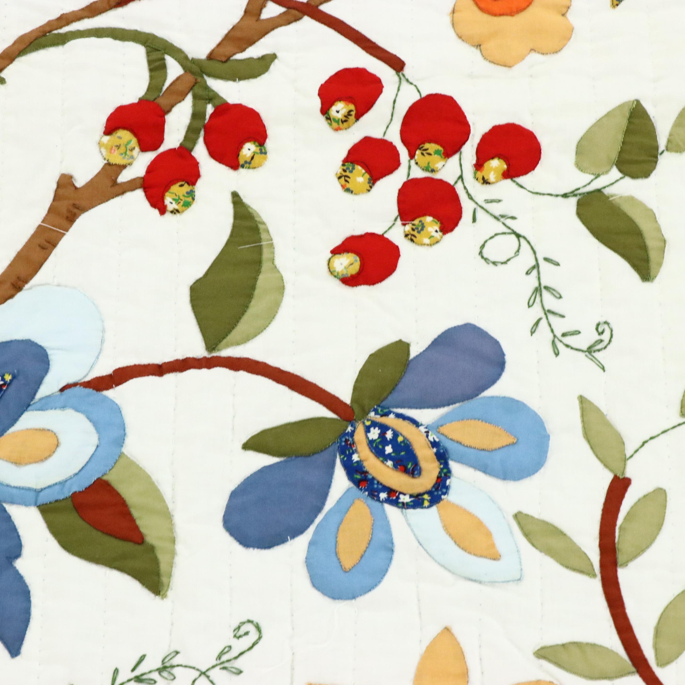 Handmade Tree of Life Applique Quilt on Wholecloth