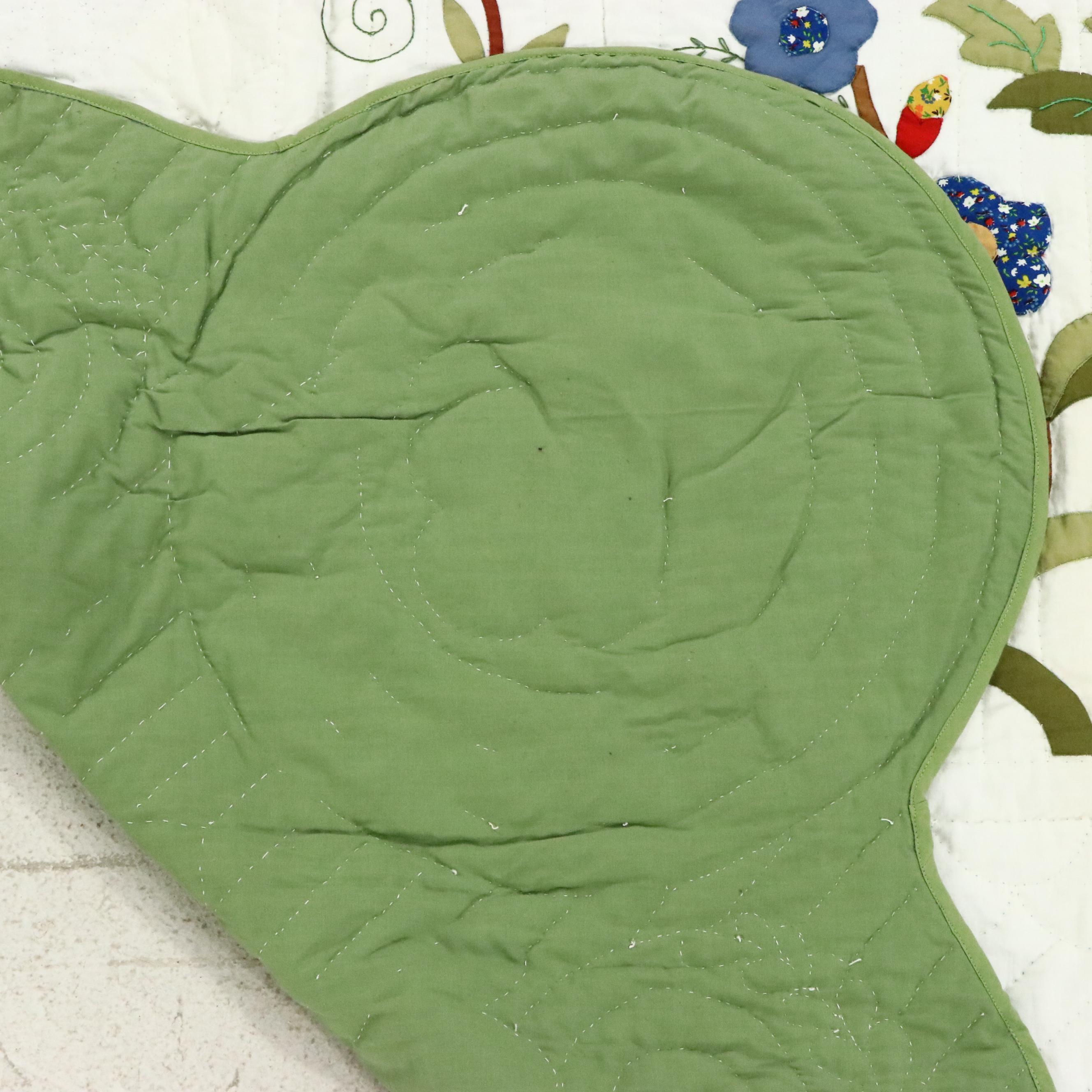 Handmade Tree of Life Applique Quilt on Wholecloth