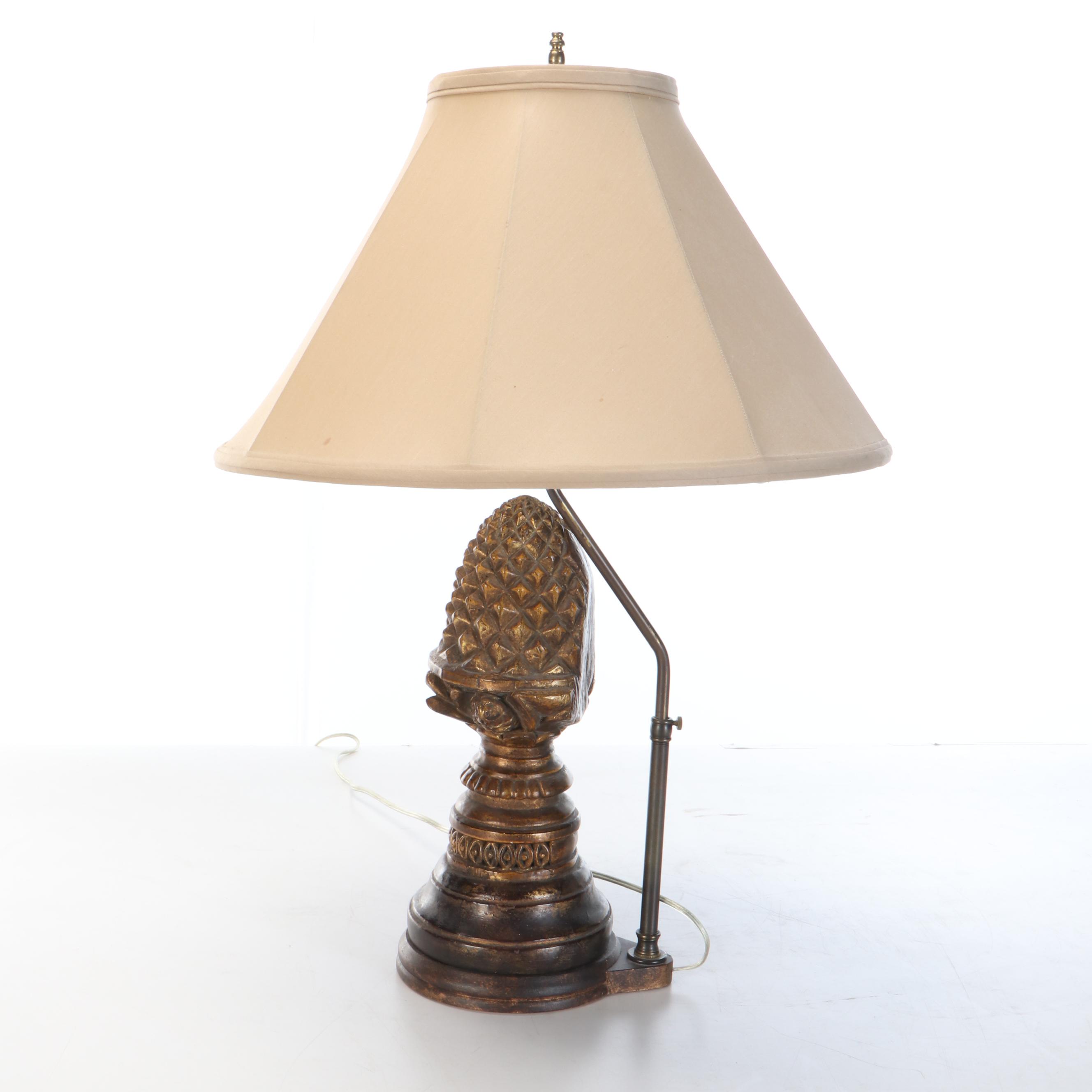 Chalkware Artichoke Flatback Table Lamp with Silk Shade
