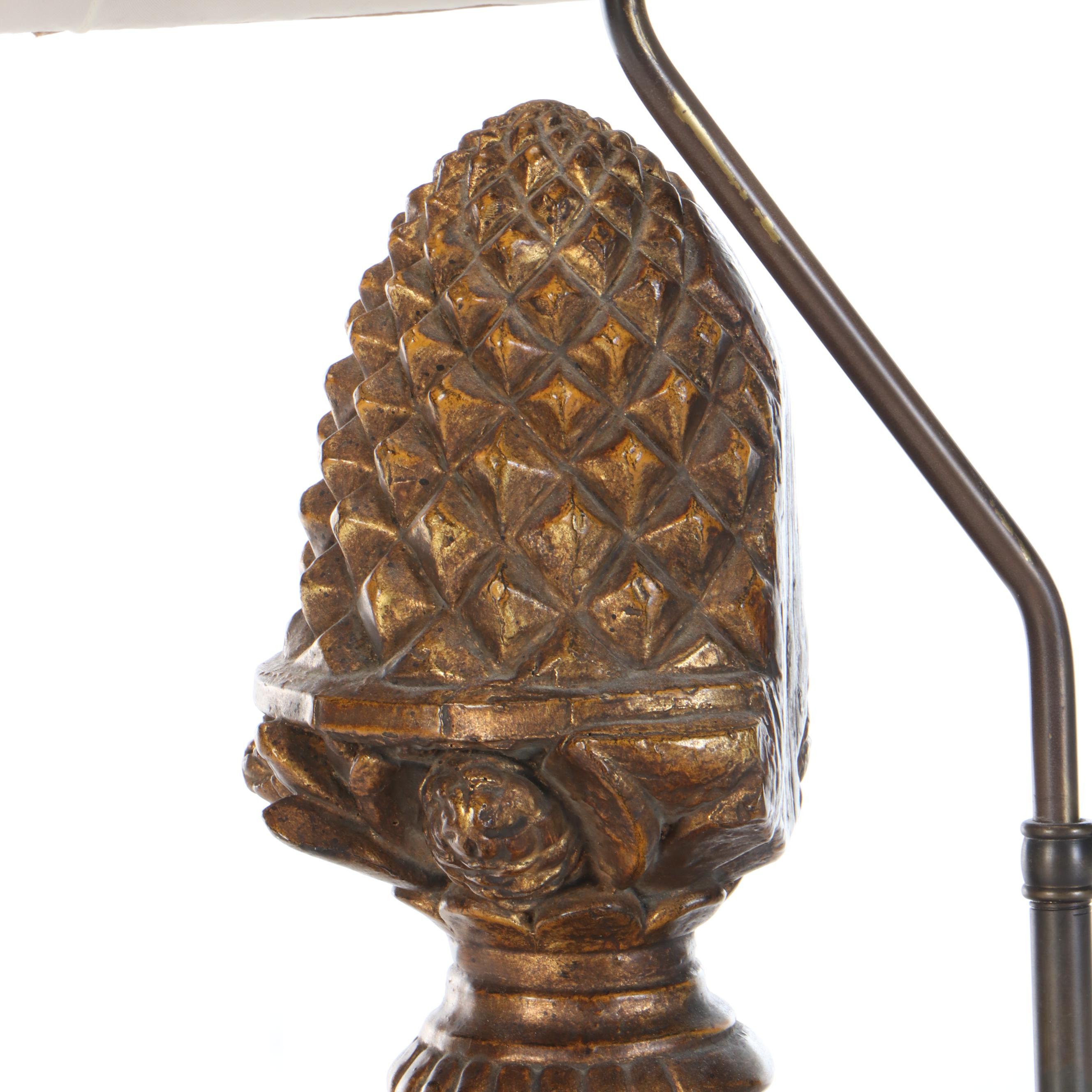 Chalkware Artichoke Flatback Table Lamp with Silk Shade