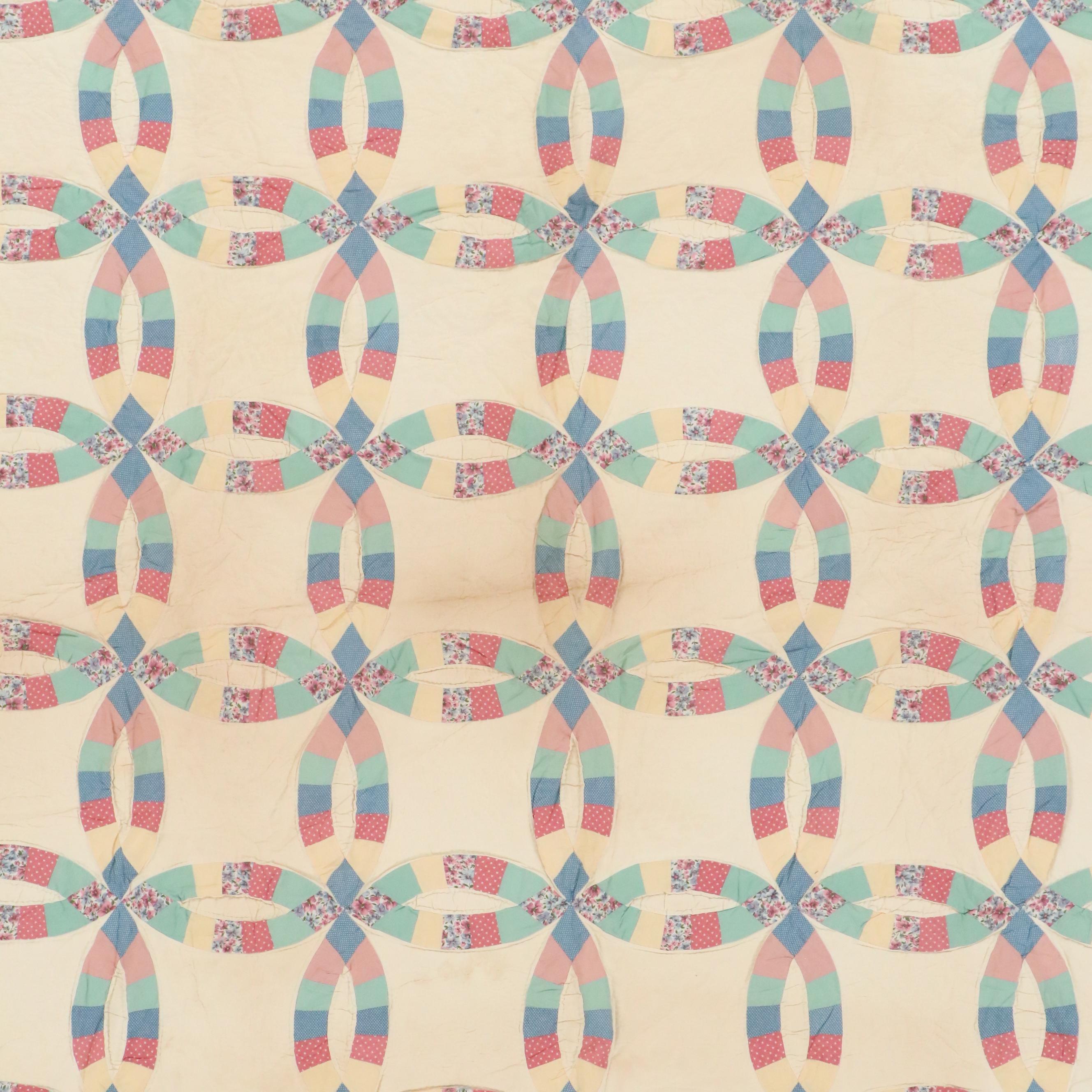 Handmade Double Wedding Ring Cotton Quilt